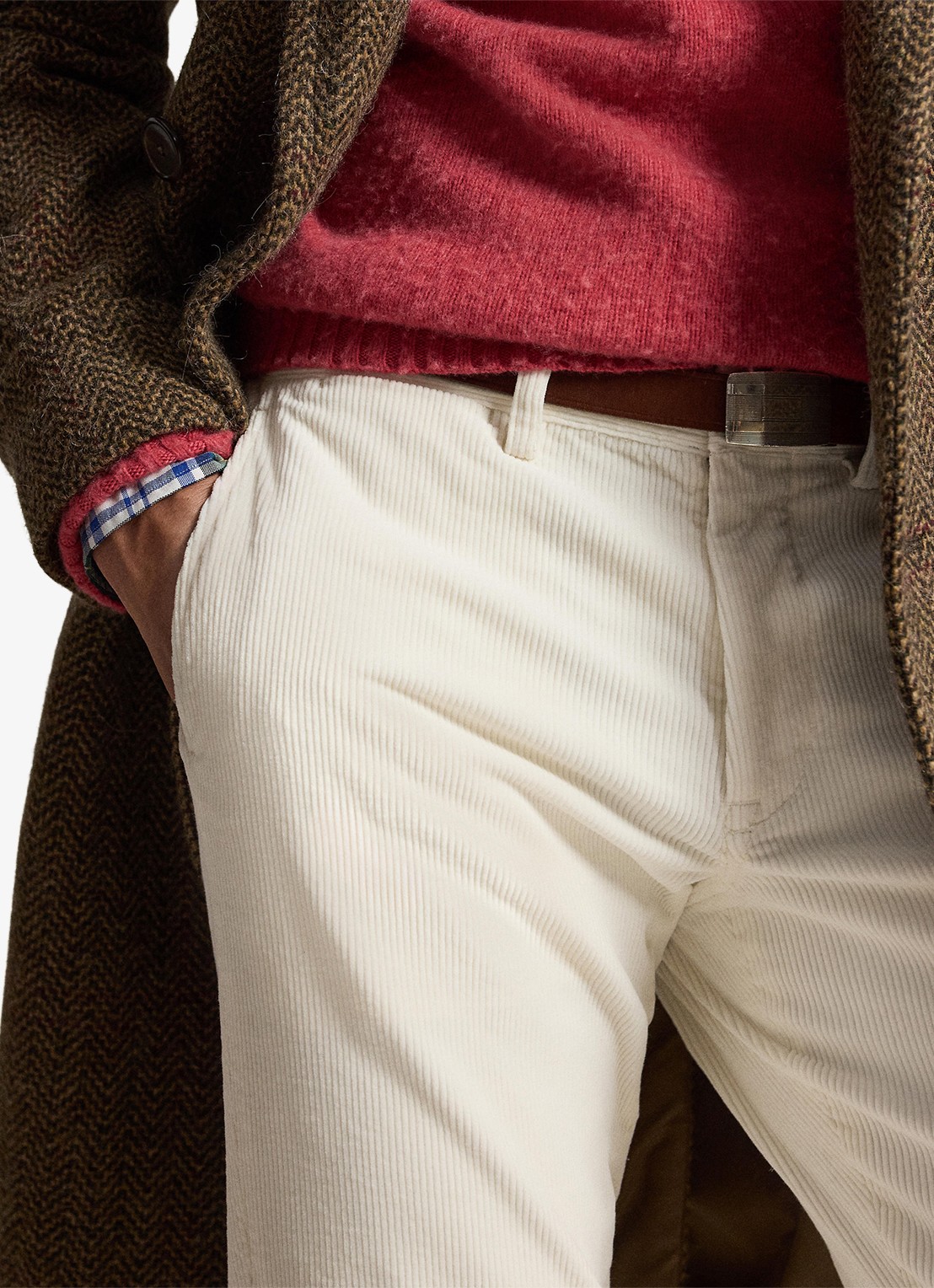 Ralph Lauren Straight fit chino van corduroy met stretch - detail 4 warm white / gebroken wit