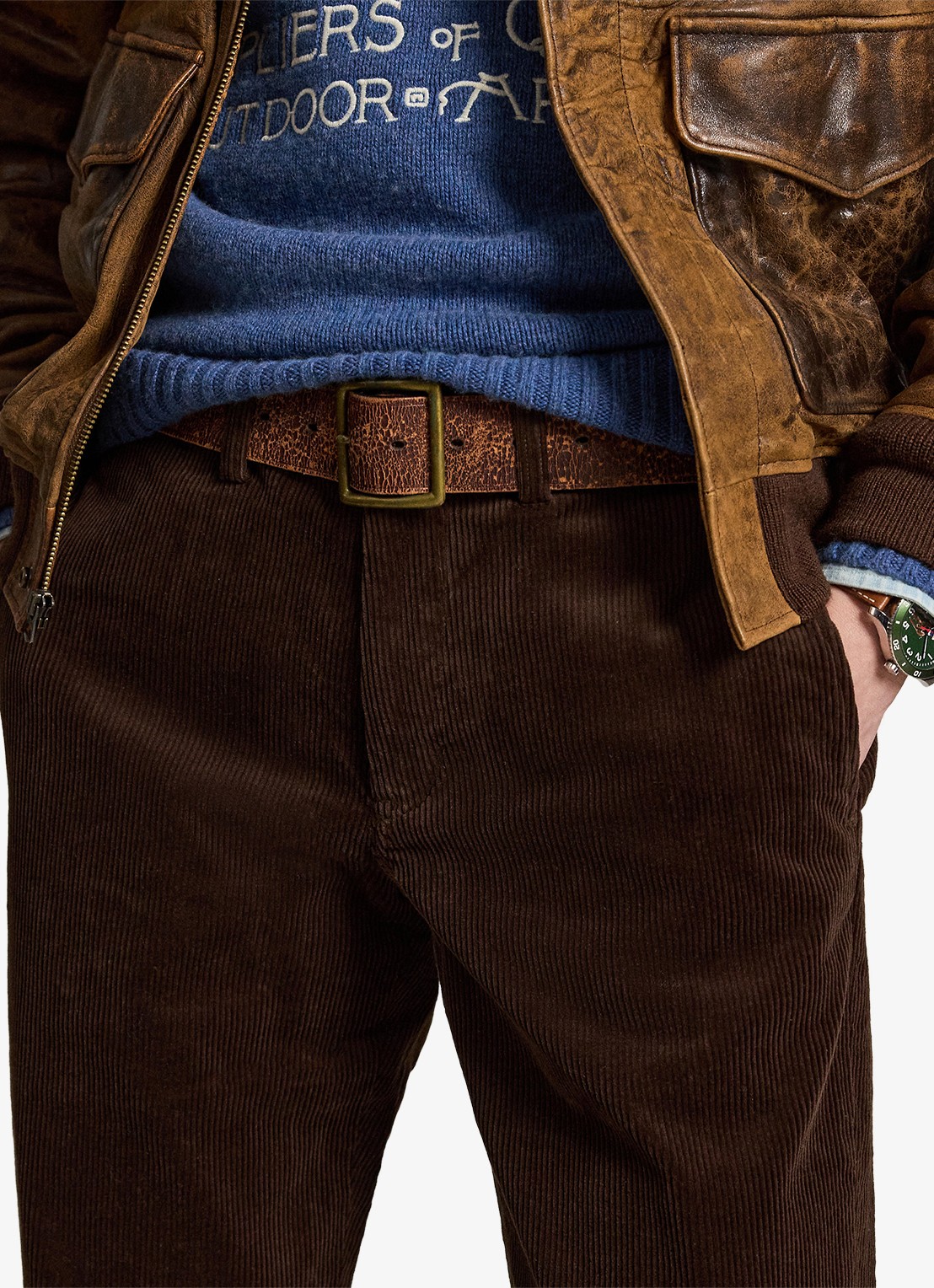 Ralph Lauren Straight fit chino van corduroy met stretch - detail 2 dark beech / donkerbruin