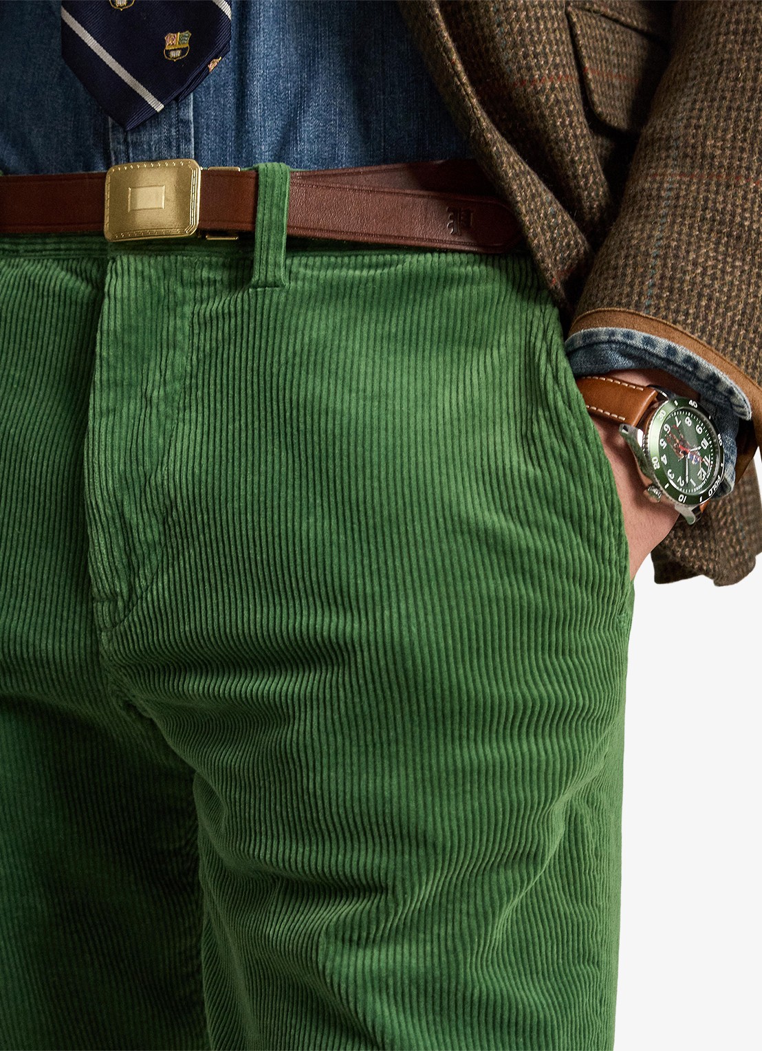 Ralph Lauren Straight fit chino van corduroy met stretch - detail 4 meadow green / groen