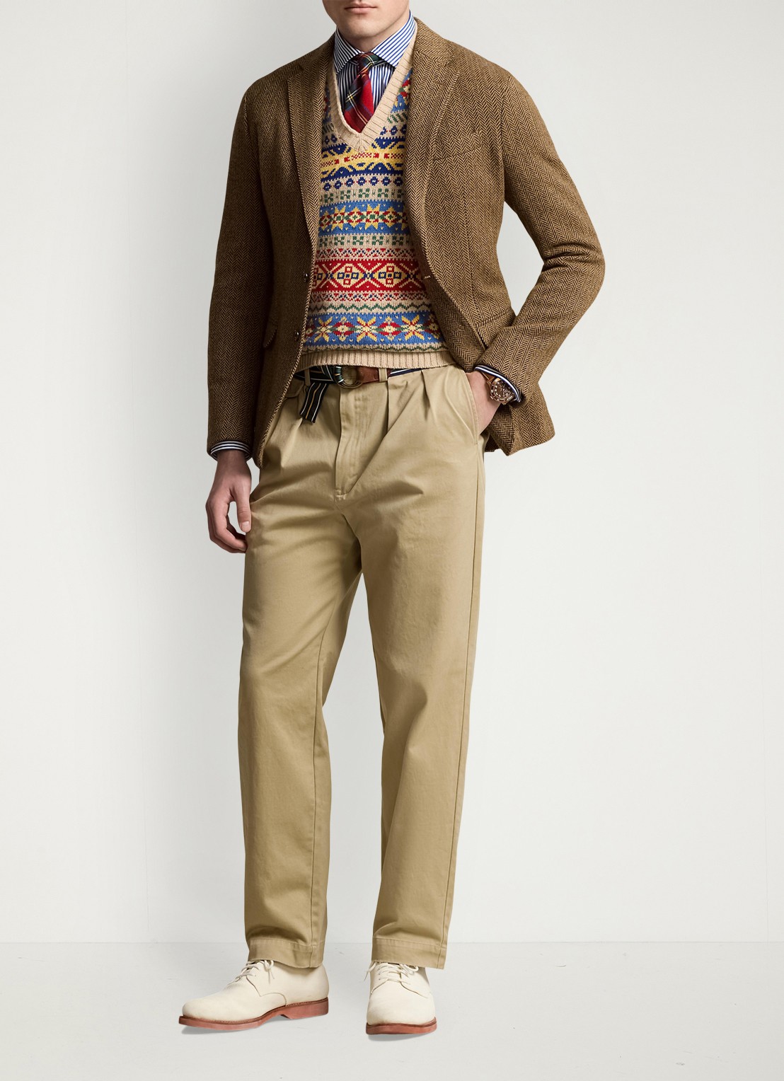 Ralph Lauren Straight fit cropped chino met plooidetail - voorkant 3 rl khaki / khaki