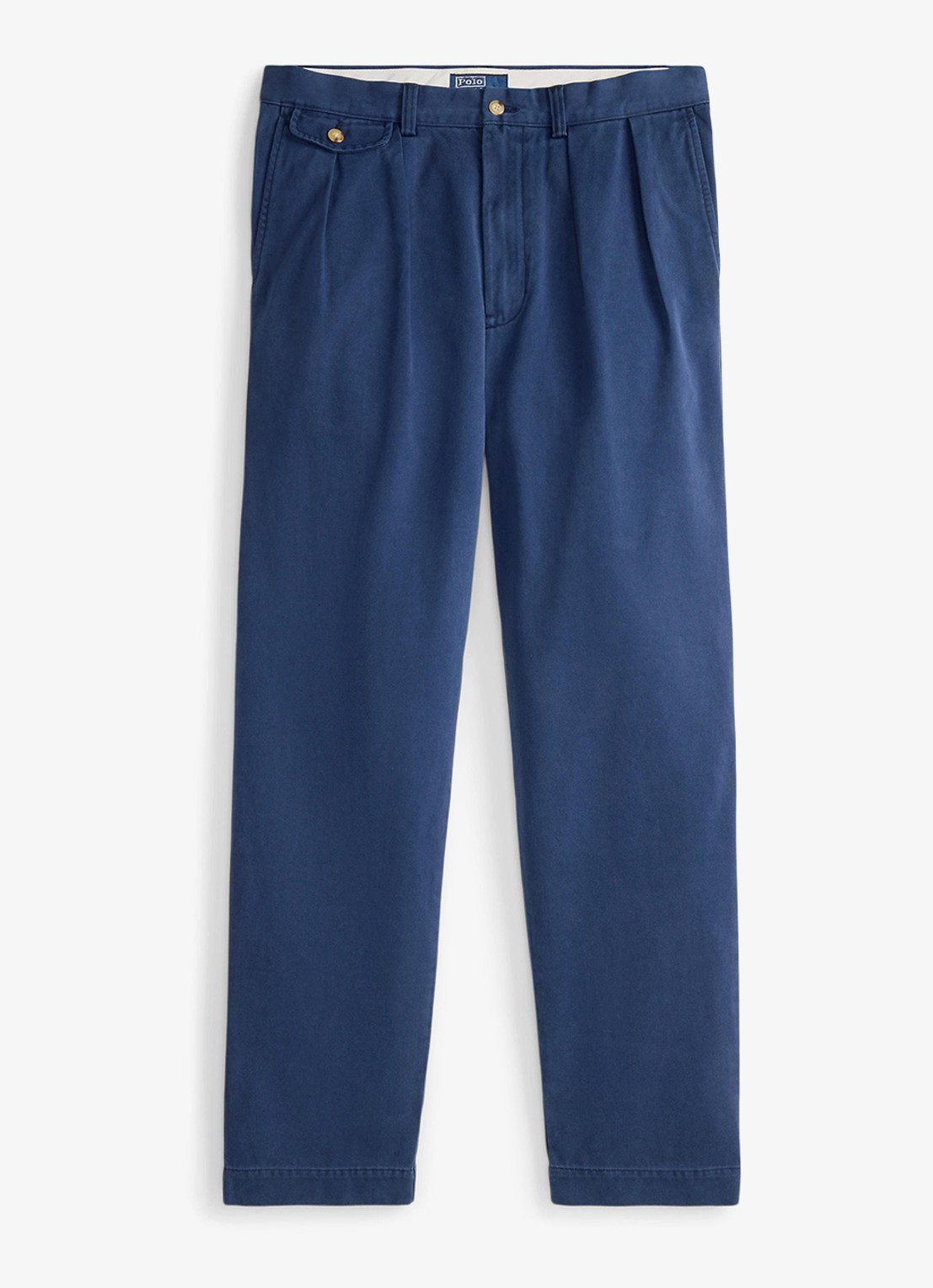 Ralph Lauren Straight fit cropped chino met plooidetail - voorkant washed newport navy / donkerblauw