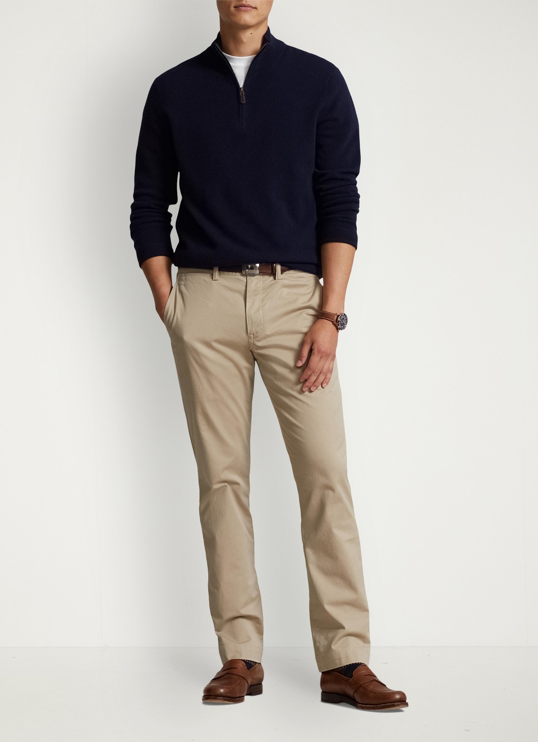 Ralph Lauren Straight fit gewassen chino met stretch - voorkant 5 khaki tan / beige