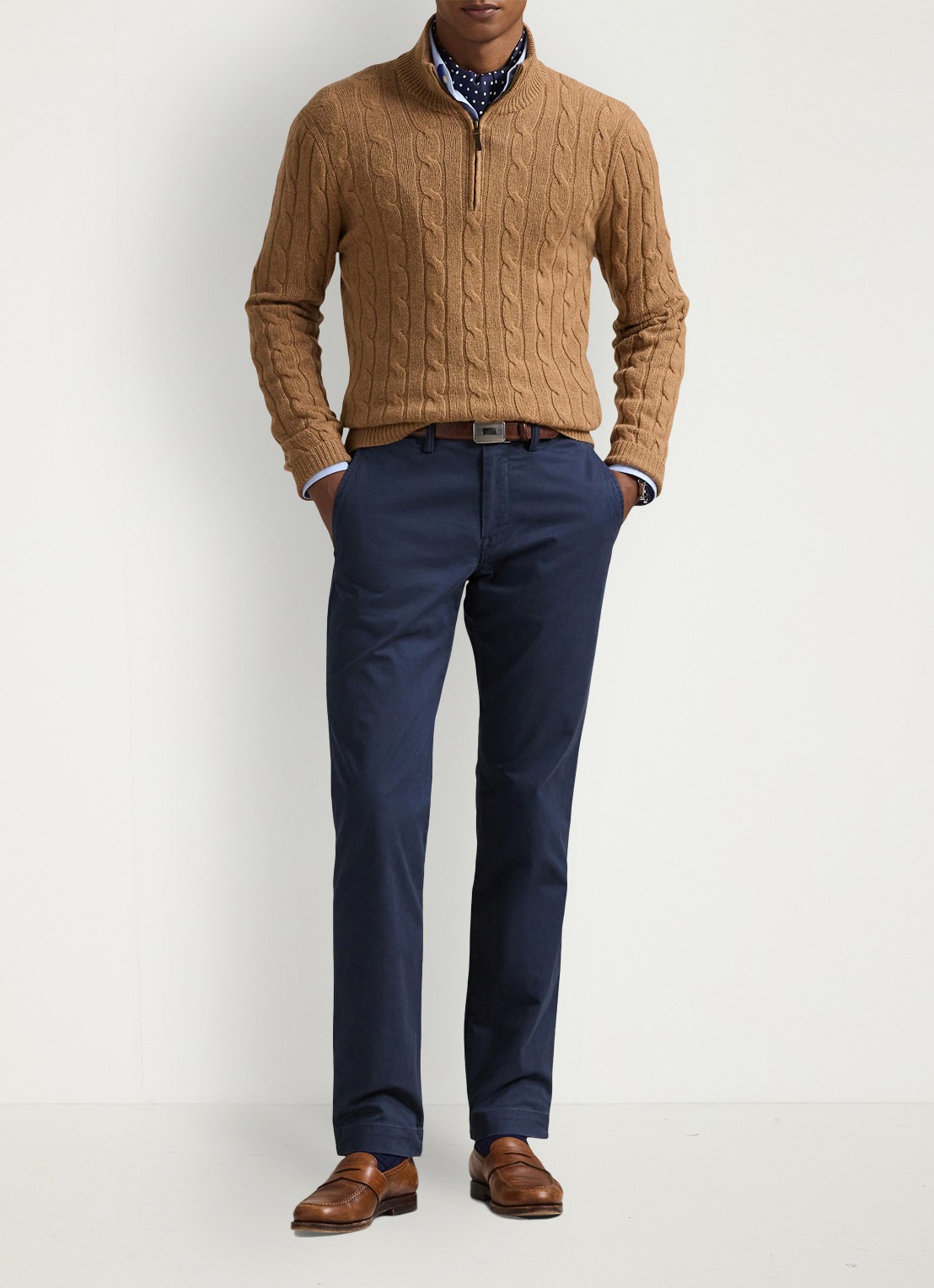 Ralph Lauren Straight fit gewassen chino met stretch - voorkant 6 nautical ink / blauw
