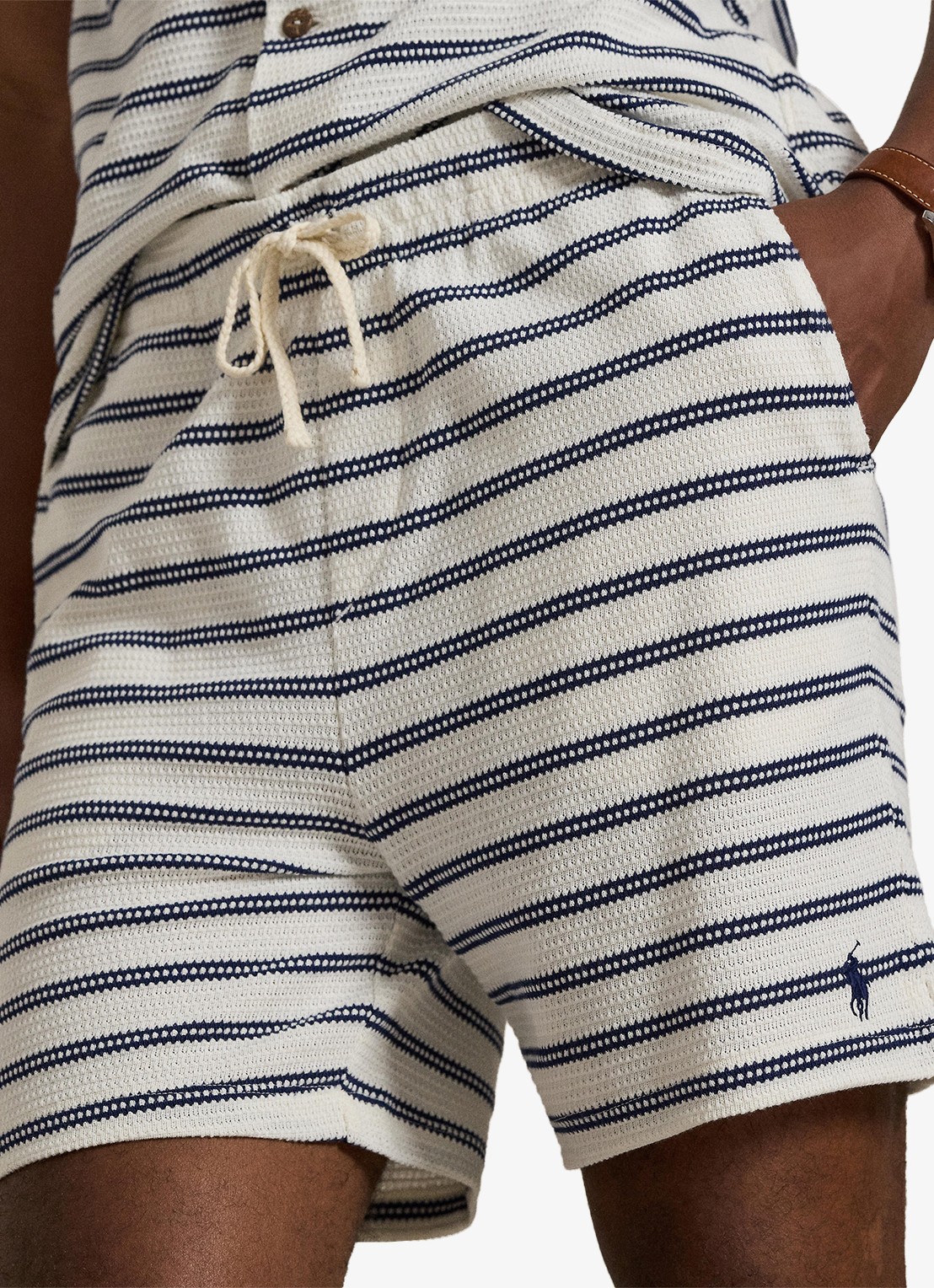 Ralph Lauren Straight fit korte broek met streepprint - detail 3 pale cream/newport navy-zyrs