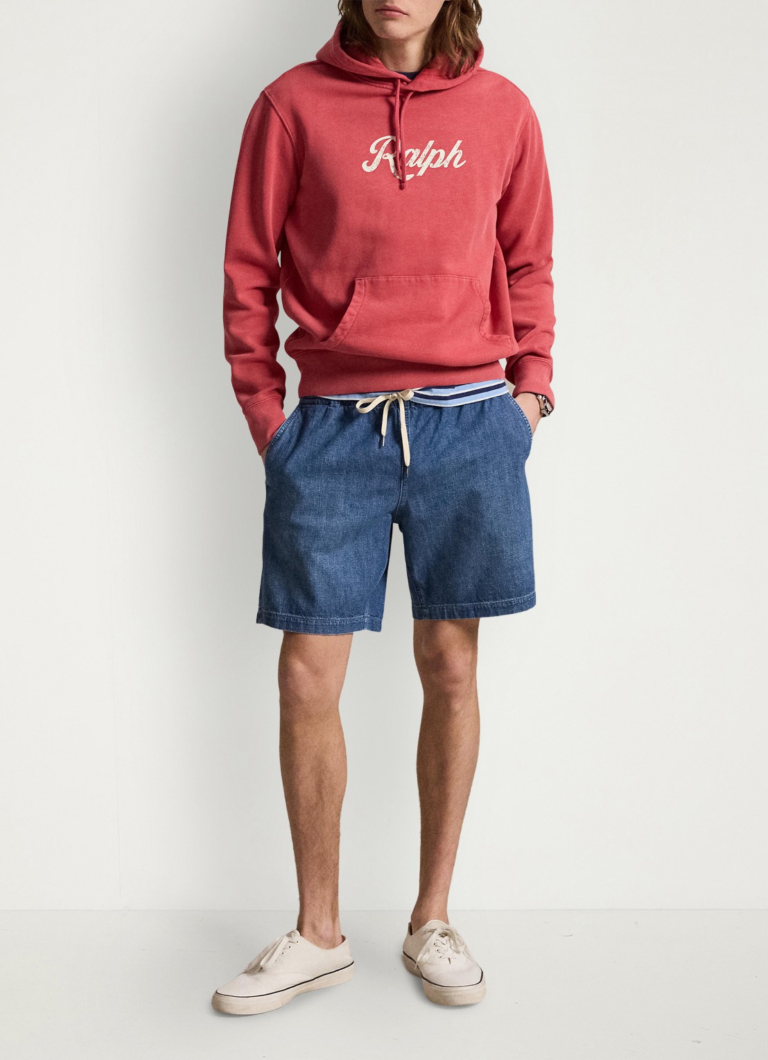 Ralph Lauren Straight fit korte broek van chambray - voorkant 2 blane / blauw