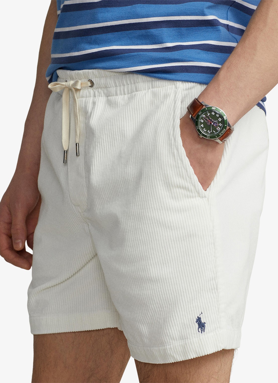 Ralph Lauren Straight fit korte broek van corduroy - detail 2 warm white