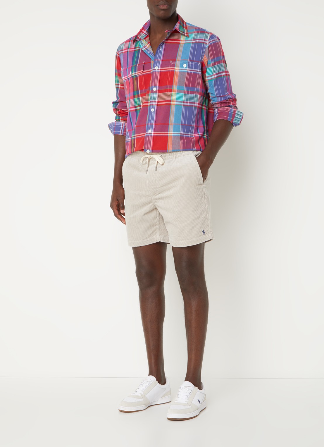 Ralph Lauren Straight fit korte broek van corduroy - voorkant 3 khaki stone / ivoor