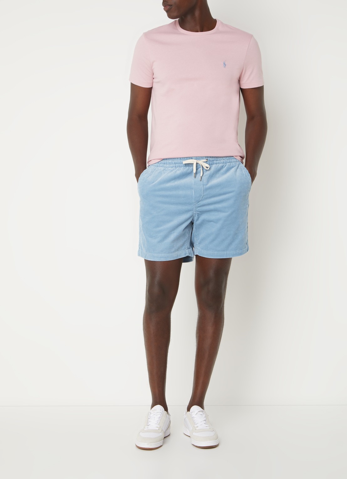 Ralph Lauren Straight fit korte broek van corduroy - voorkant 4 blue note / lichtblauw
