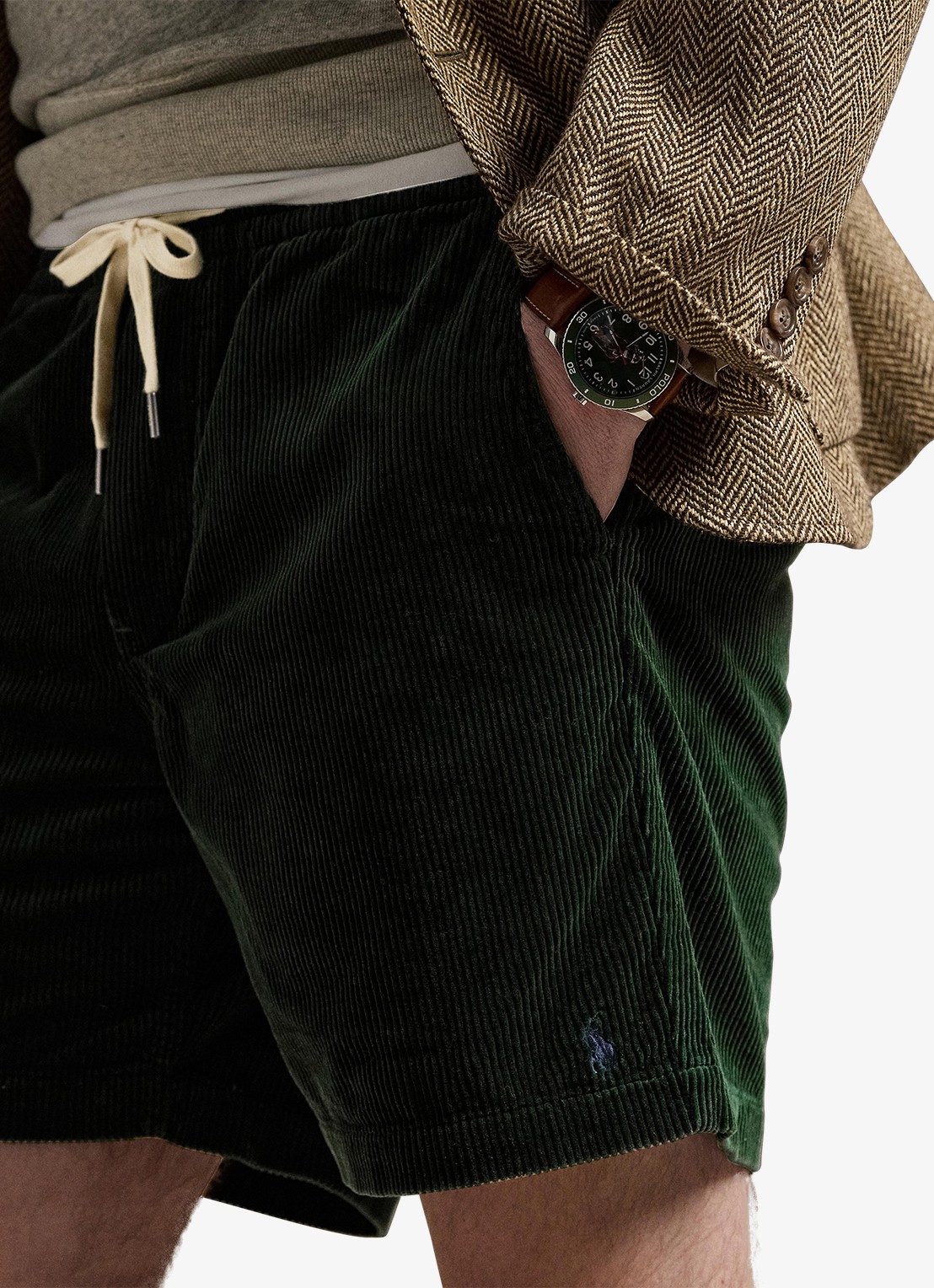 Ralph Lauren Straight fit korte broek van corduroy - detail 5 college green / donkergroen