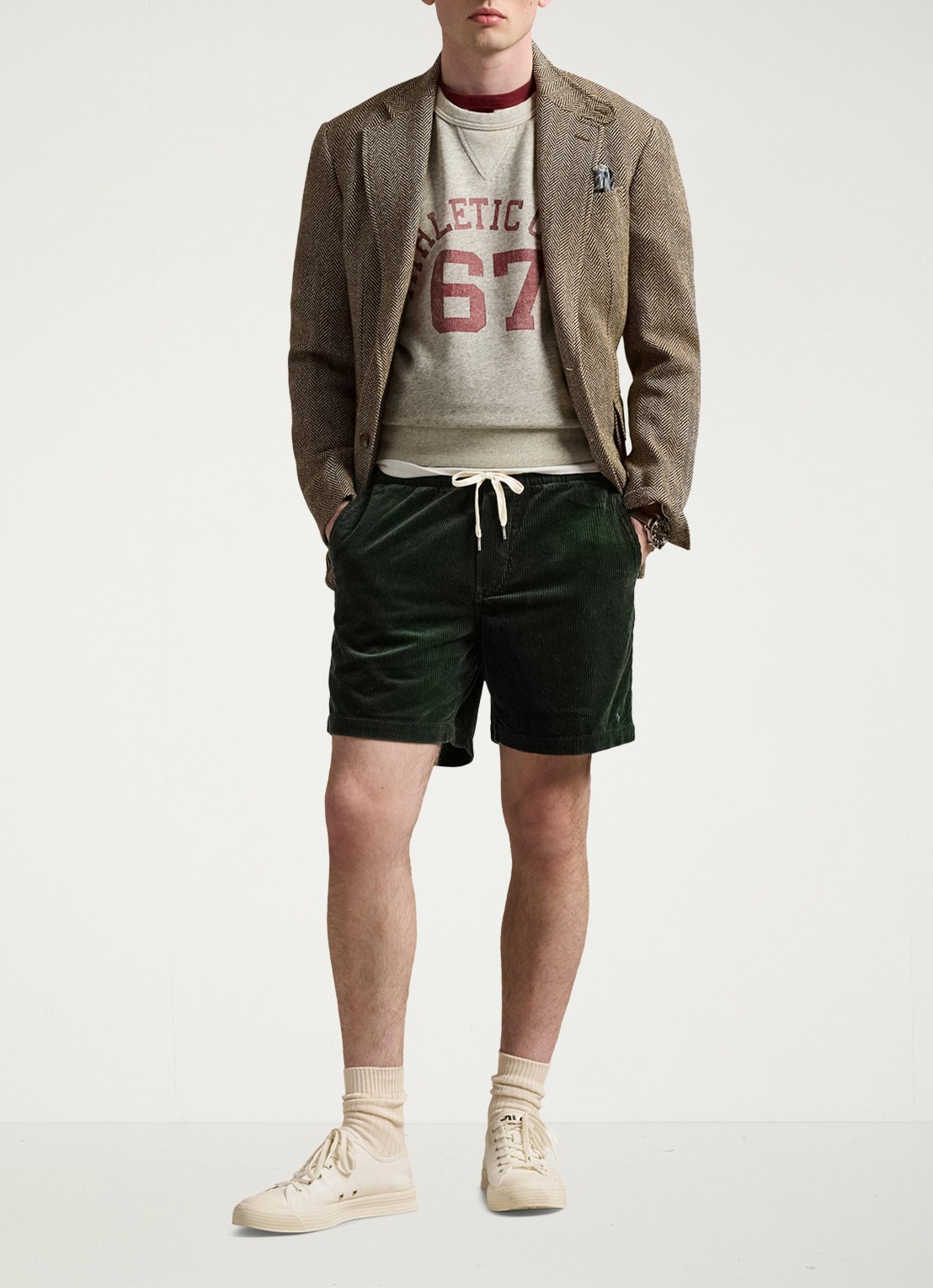 Ralph Lauren Straight fit korte broek van corduroy - voorkant 3 college green / donkergroen