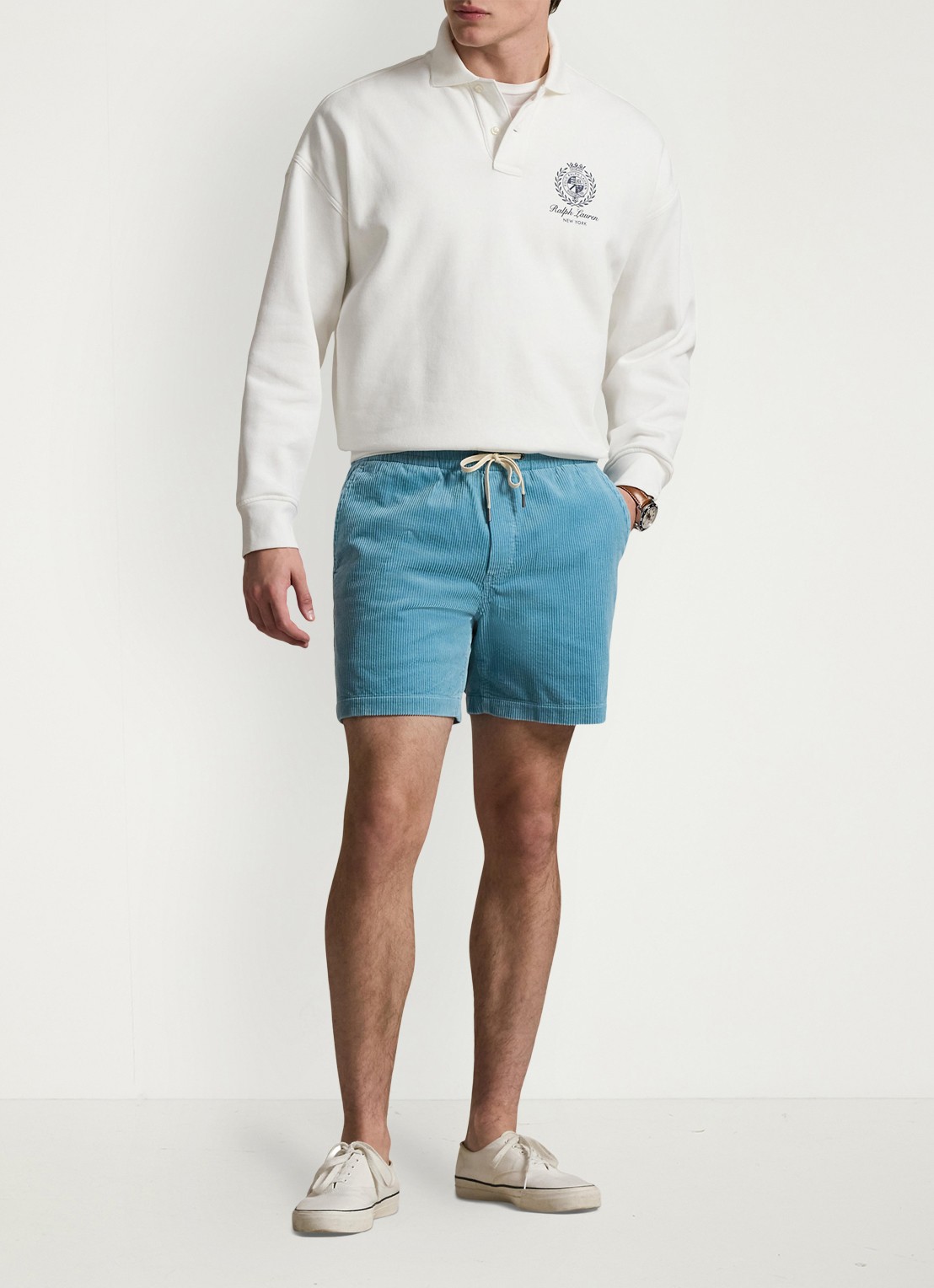 Ralph Lauren Straight fit korte broek van corduroy - voorkant 4 blue note-2lsm