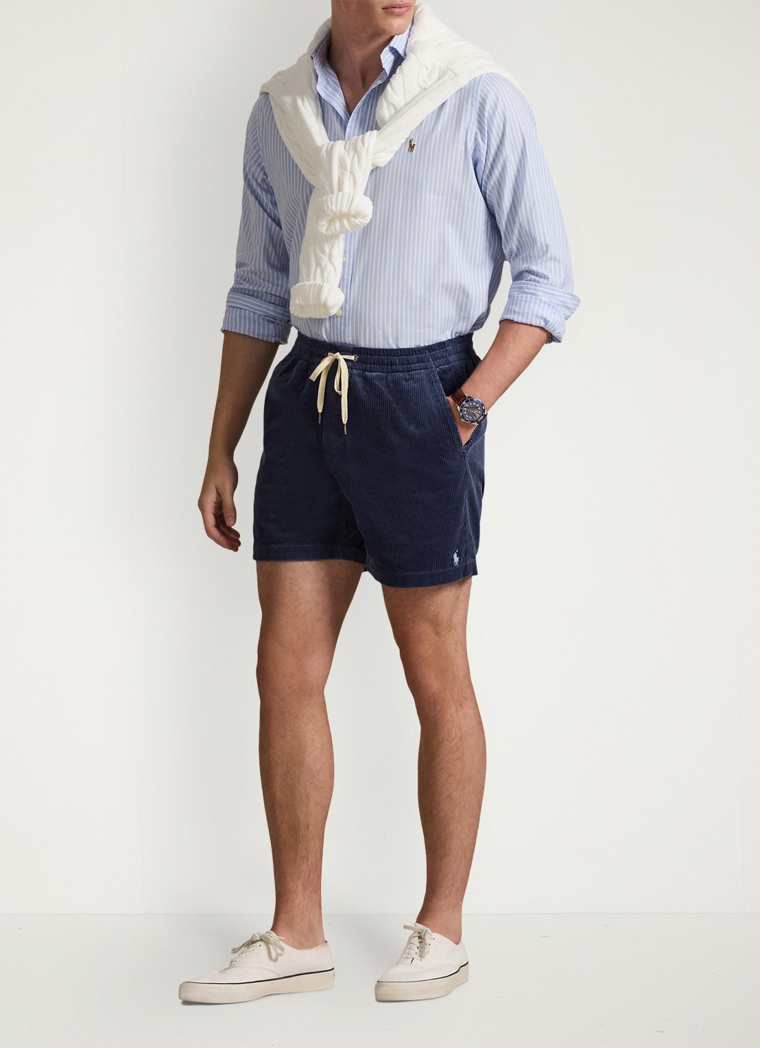 Ralph Lauren Straight fit korte broek van corduroy - voorkant 5 boston navy-2yth