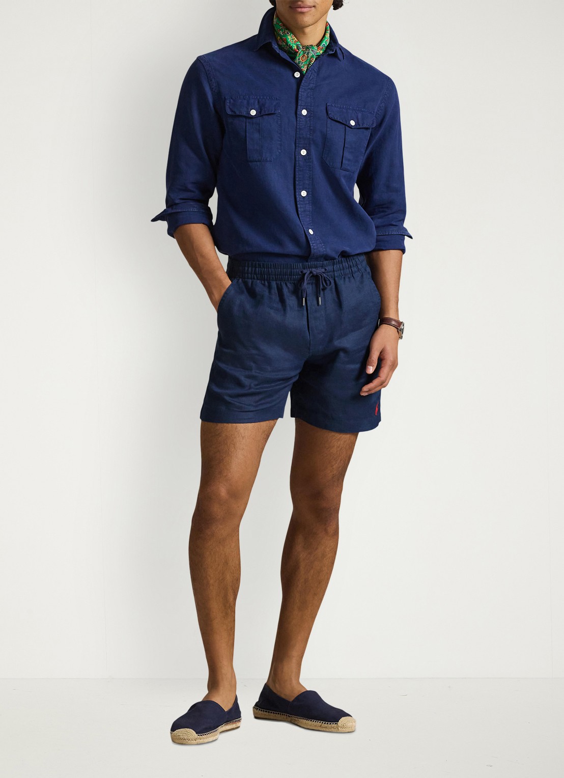Ralph Lauren Straight fit korte broek van linnen - voorkant 4 newport navy