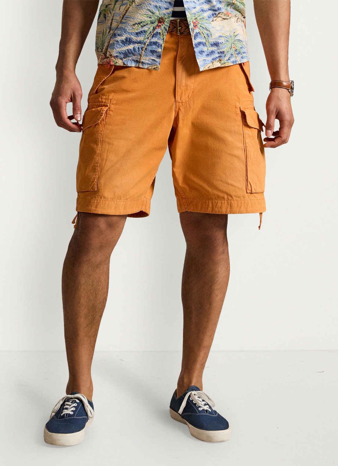 Ralph Lauren Straight fit korte cargobroek met klepzakken - detail washed optic orange / oranje