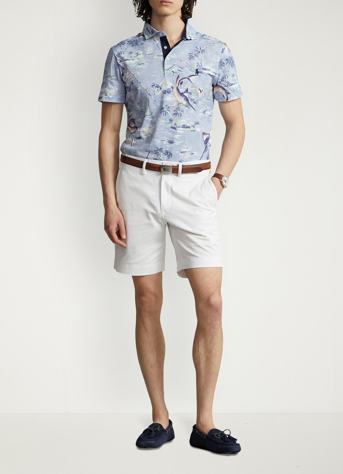 Ralph Lauren Straight fit korte chino met stretch - voorkant 4 white / wit