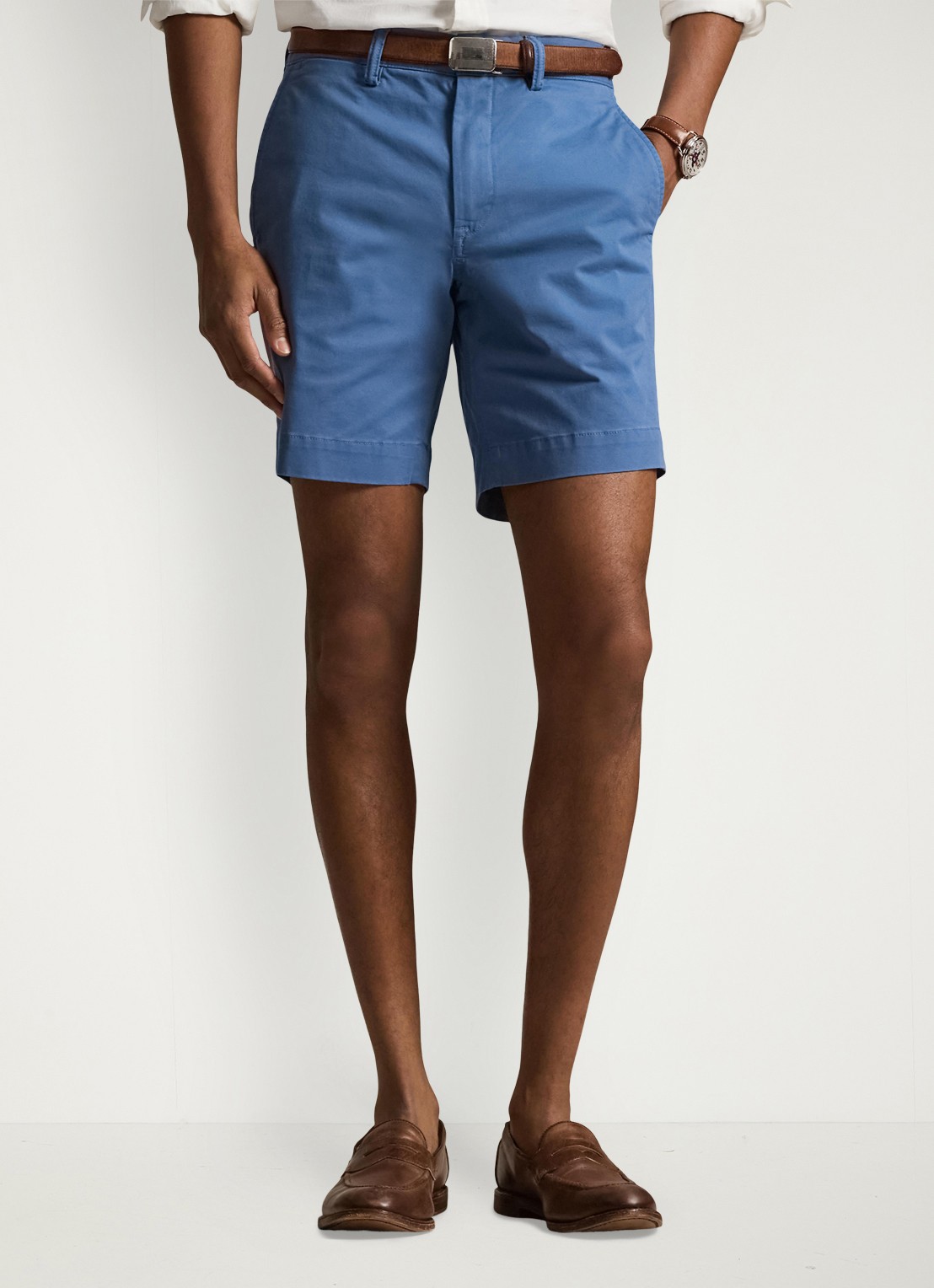 Ralph Lauren Straight fit korte chino met stretch - detail delta blue / blauw