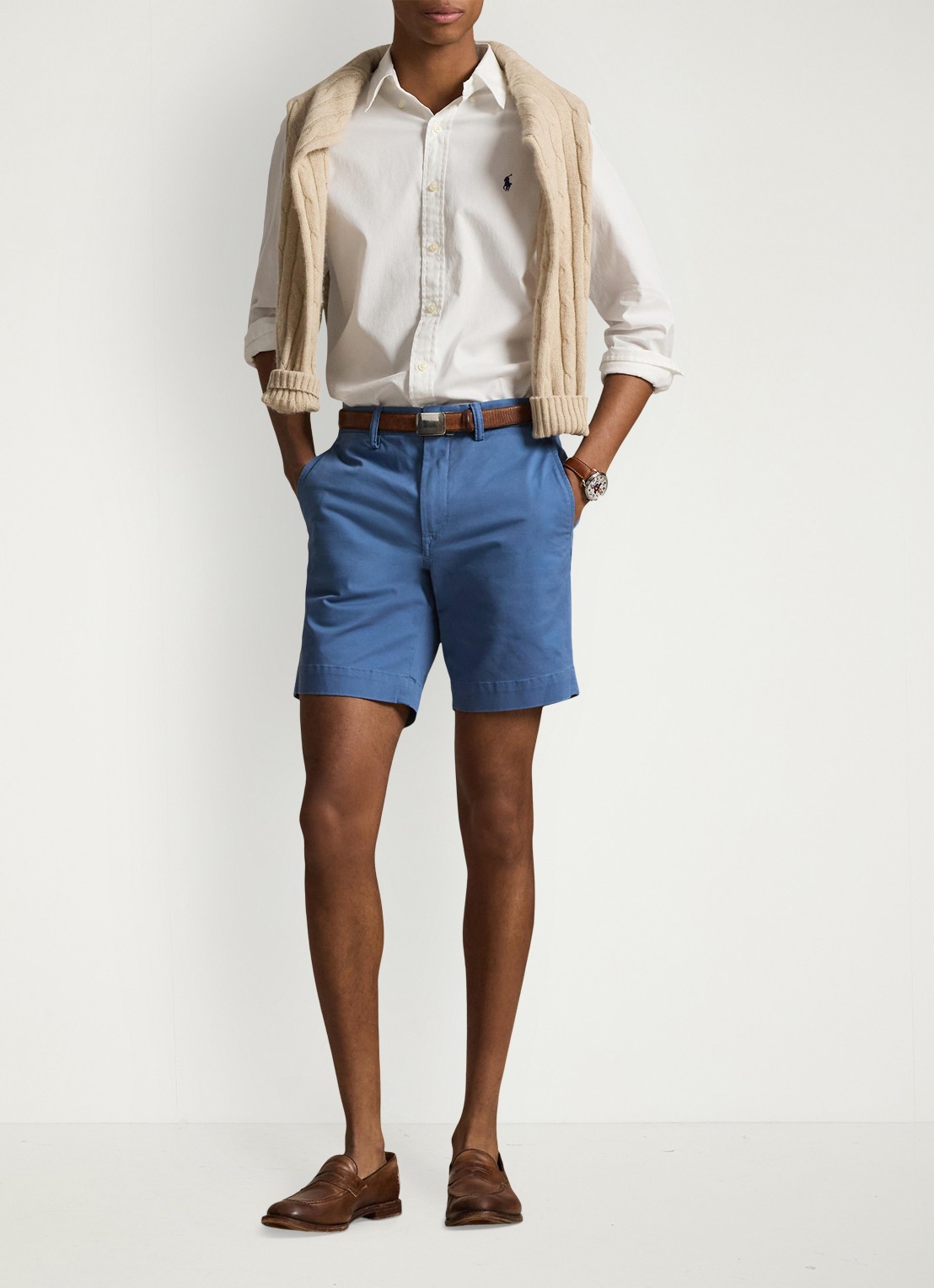 Ralph Lauren Straight fit korte chino met stretch - voorkant 4 delta blue / blauw