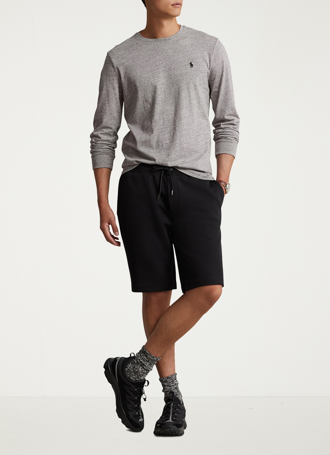 Ralph Lauren Straight fit korte joggingbroek met logo en steekzakken - voorkant 7 polo black / zwart