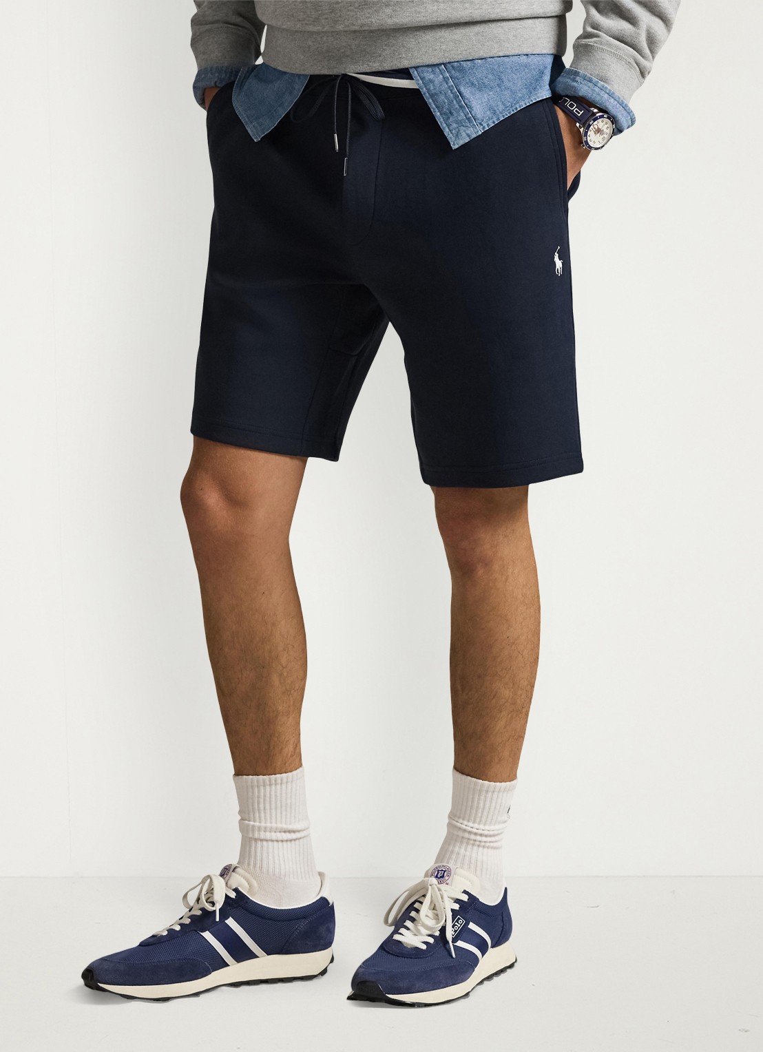 Ralph Lauren Straight fit korte joggingbroek met logo en steekzakken - detail 3 donkerblauw