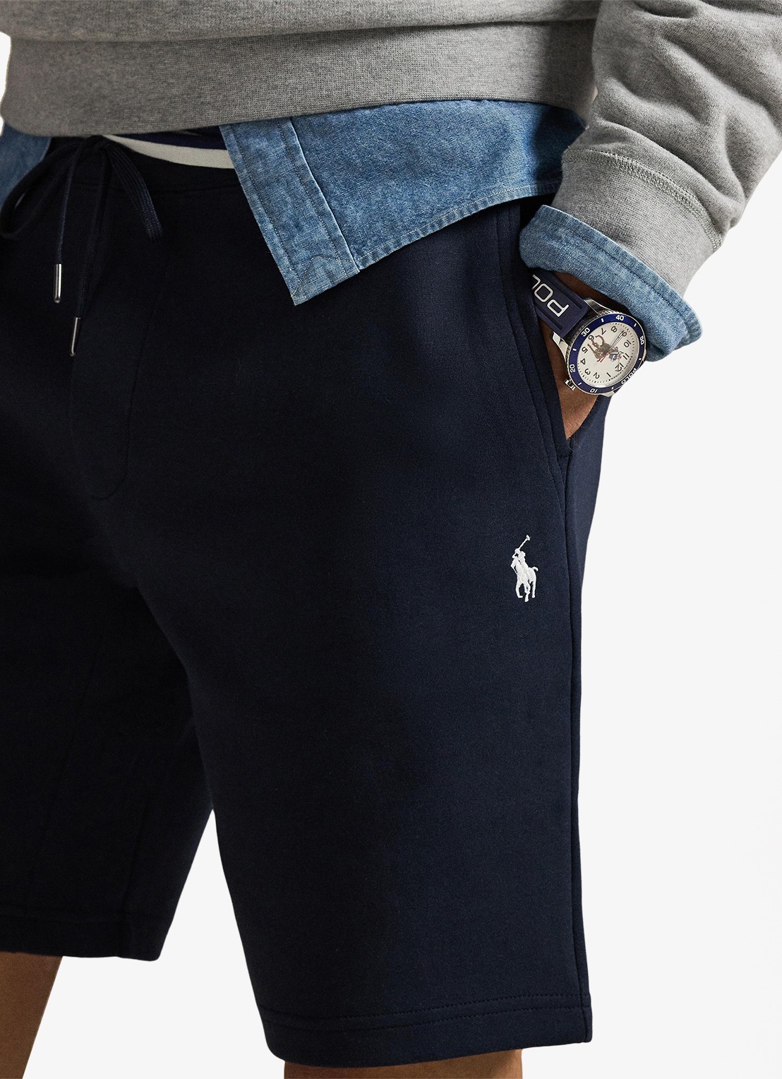 Ralph Lauren Straight fit korte joggingbroek met logo en steekzakken - detail 4 donkerblauw