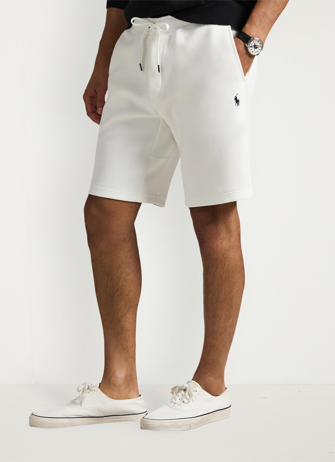 Ralph Lauren Straight fit korte joggingbroek met logo en steekzakken - detail wit