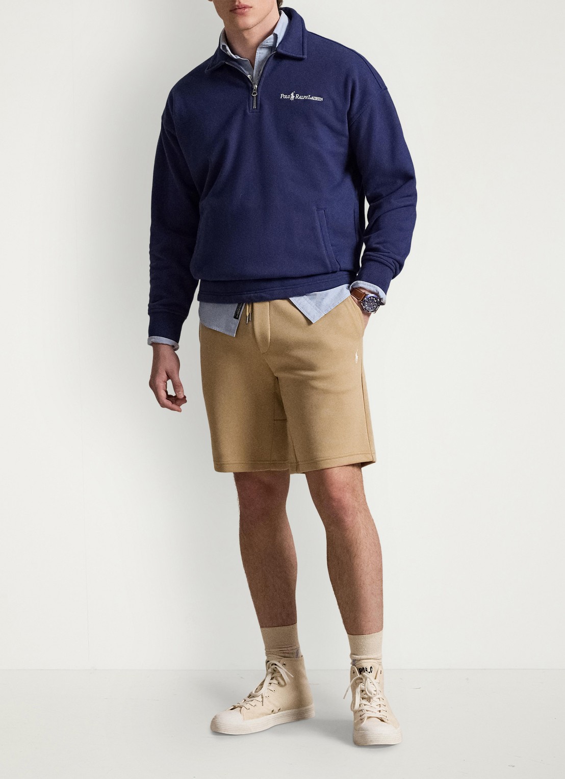 Ralph Lauren Straight fit korte joggingbroek met logo en steekzakken - voorkant 5 vintage khaki / khaki