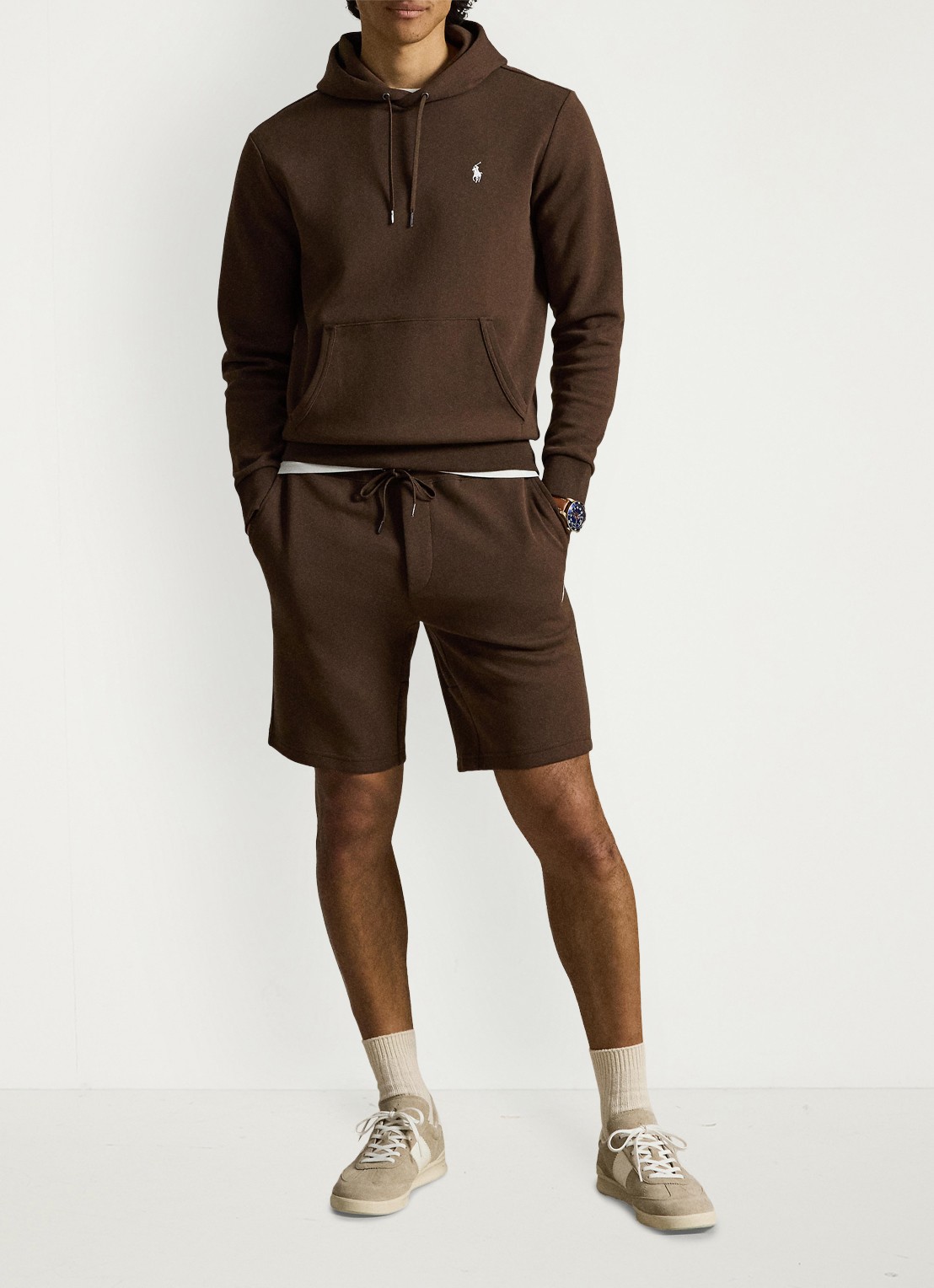 Ralph Lauren Straight fit korte joggingbroek met logo en steekzakken - voorkant 3 nutmeg brown / bruin