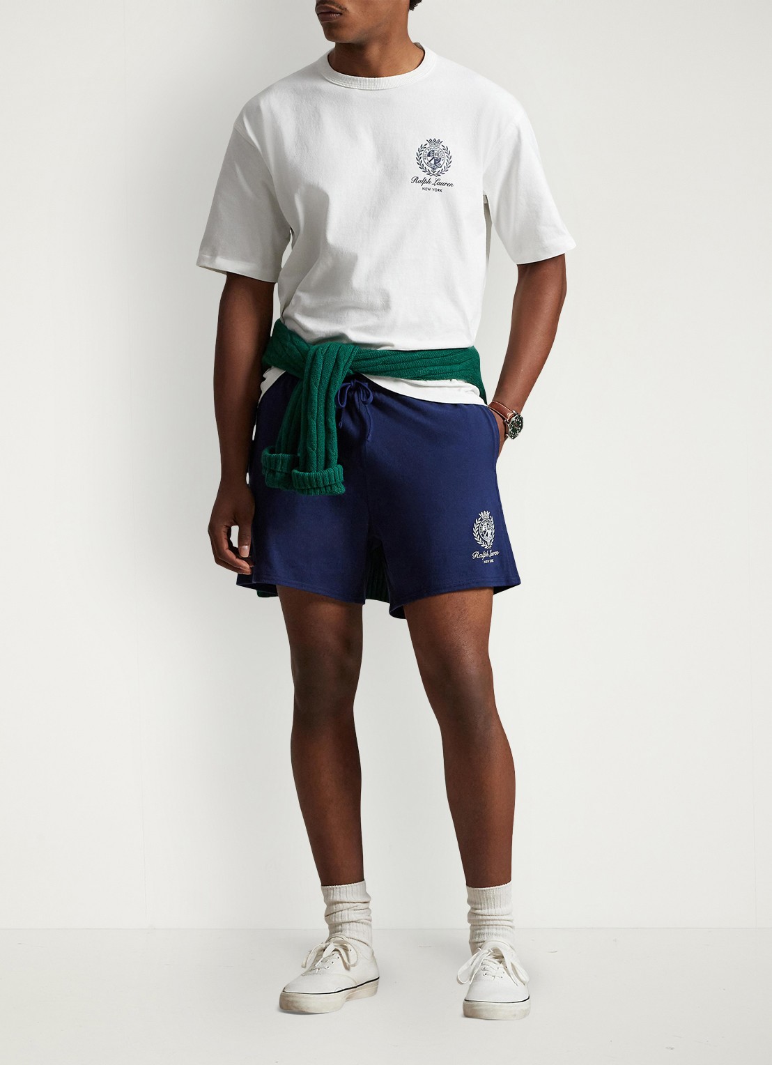 Ralph Lauren Straight fit korte joggingbroek met logo - voorkant 2 newport navy