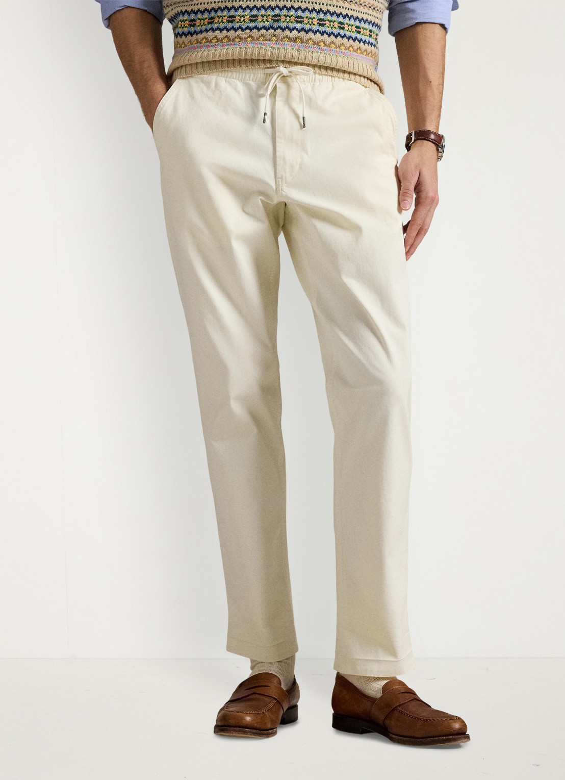 Ralph Lauren Straight fit pantalon met trekkoord - detail creme