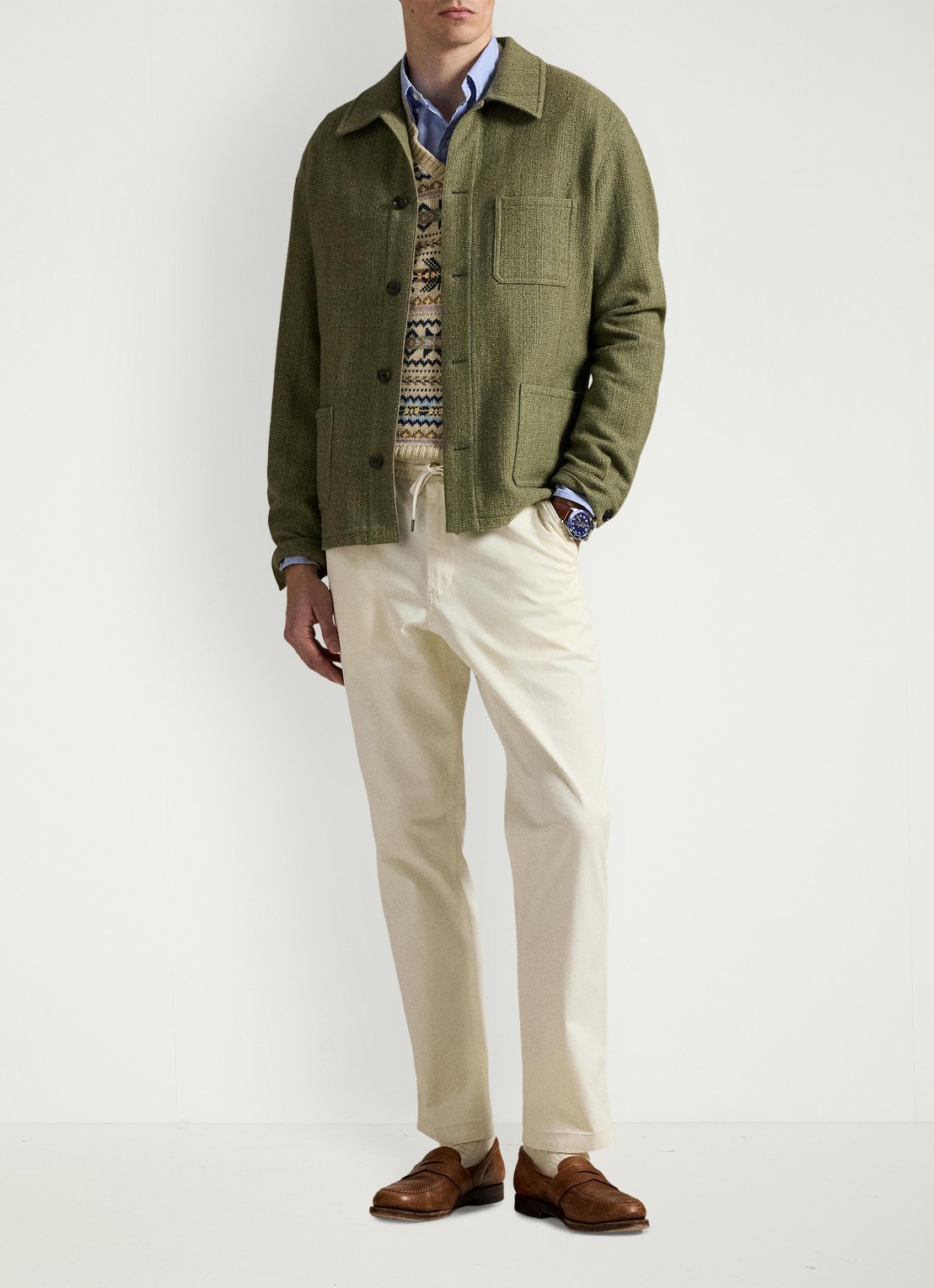 Ralph Lauren Straight fit pantalon met trekkoord - voorkant 5 creme