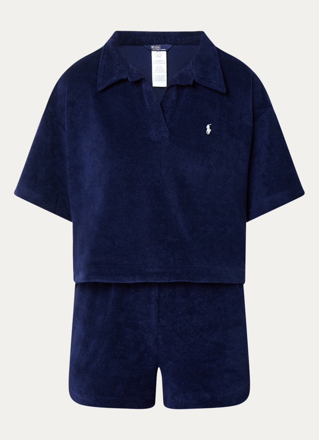 Ralph Lauren Strandset van badstof met logo - voorkant 3 donkerblauw