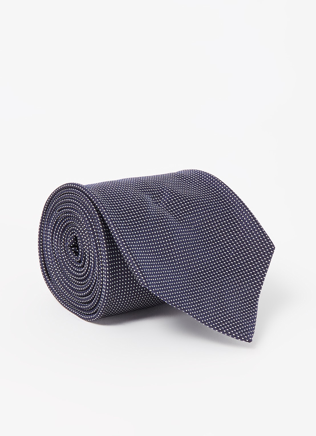 Ralph Lauren Stropdas van zijde met stippenprint  - voorkant navy/white