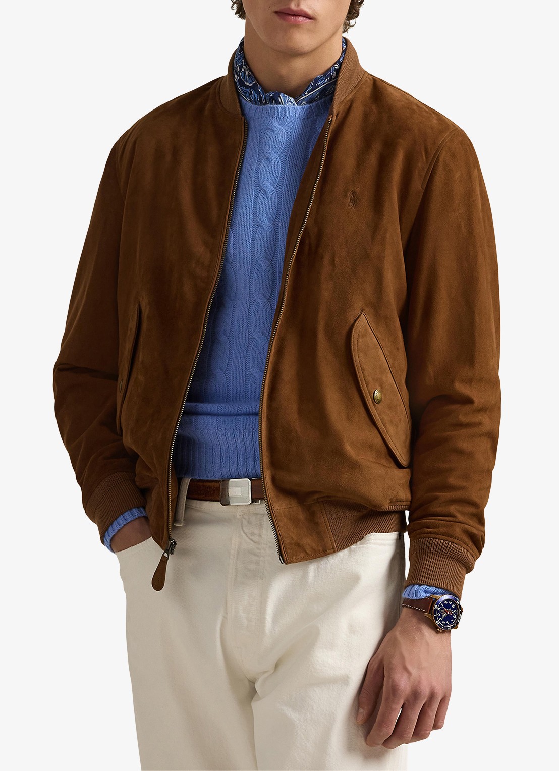 Ralph Lauren Suède bomberjack met logoborduring - detail country brown / bruin