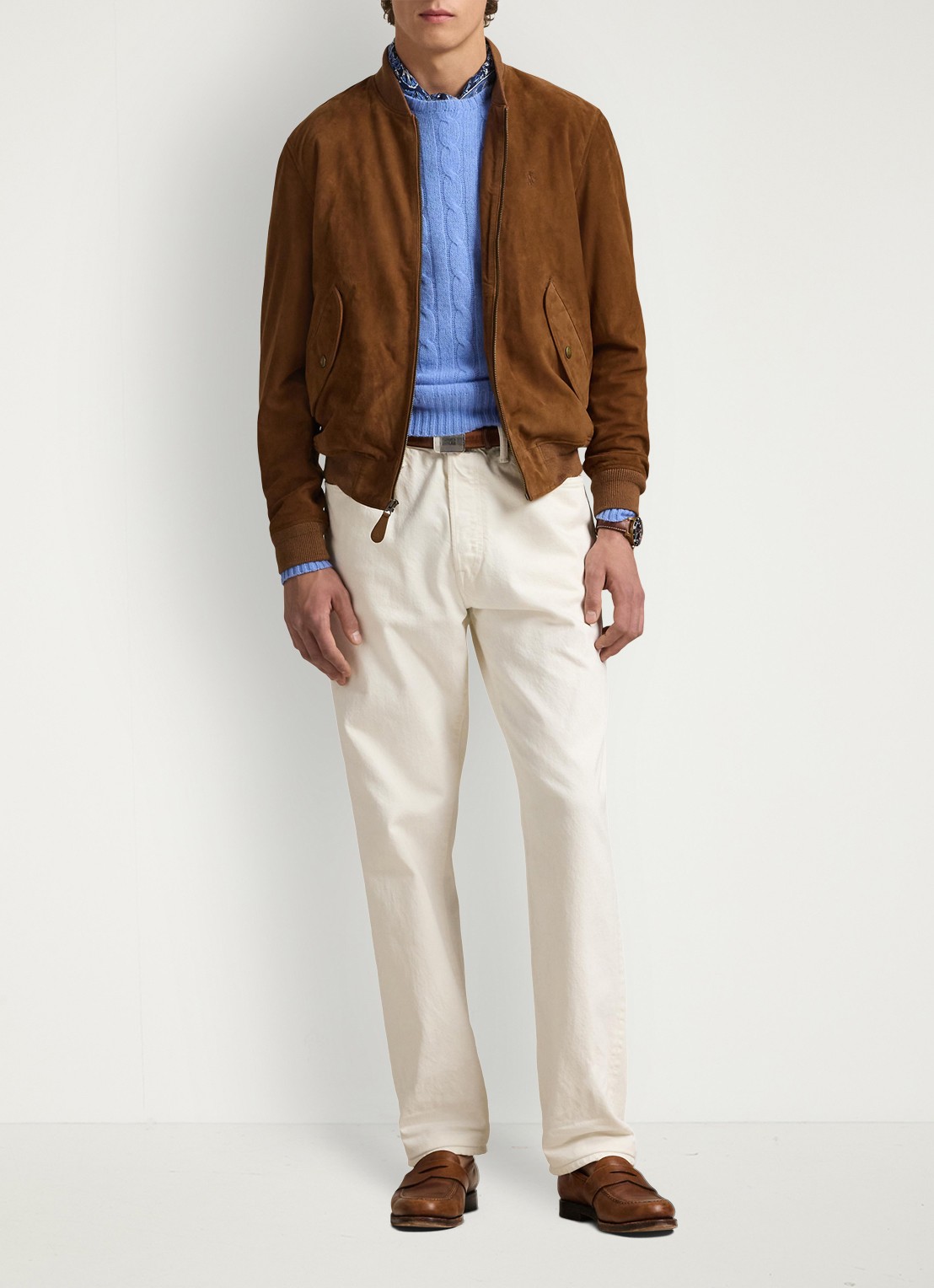 Ralph Lauren Suède bomberjack met logoborduring - voorkant 4 country brown / bruin