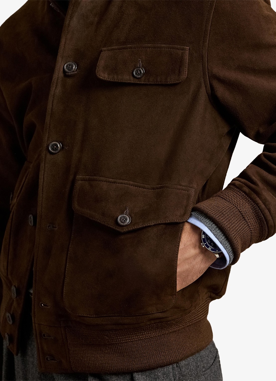 Ralph Lauren Suède jack met borstzak - detail 5 dark beech / donkerbruin