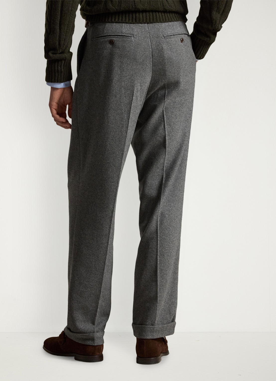 Ralph Lauren Suffield relaxed fit pantalon in wolblend met plooidetail - achterkant medium grey / middengrijs