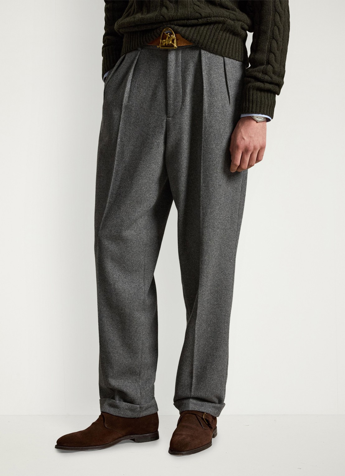 Ralph Lauren Suffield relaxed fit pantalon in wolblend met plooidetail - detail 4 medium grey / middengrijs