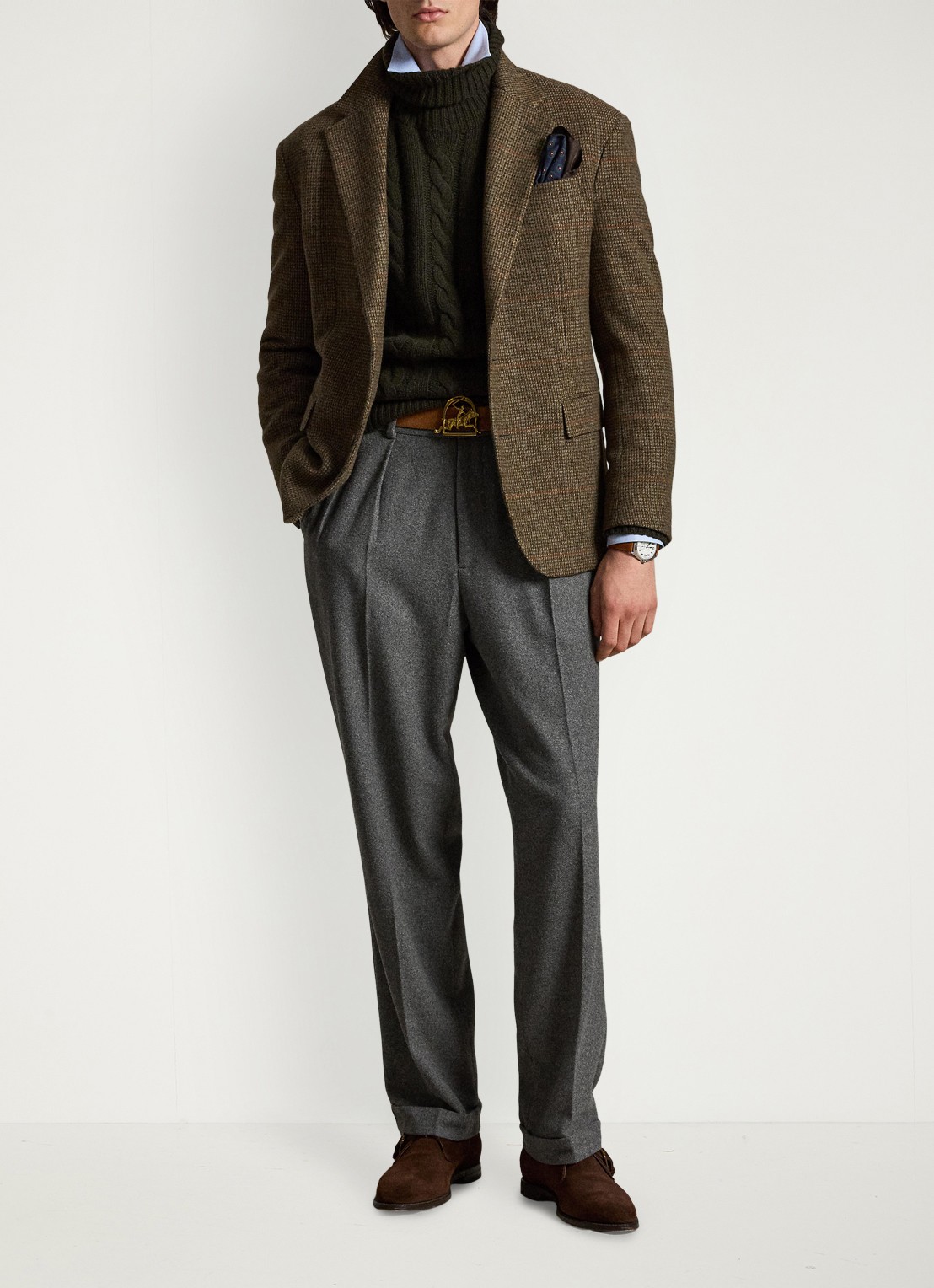 Ralph Lauren Suffield relaxed fit pantalon in wolblend met plooidetail - voorkant 3 medium grey / middengrijs