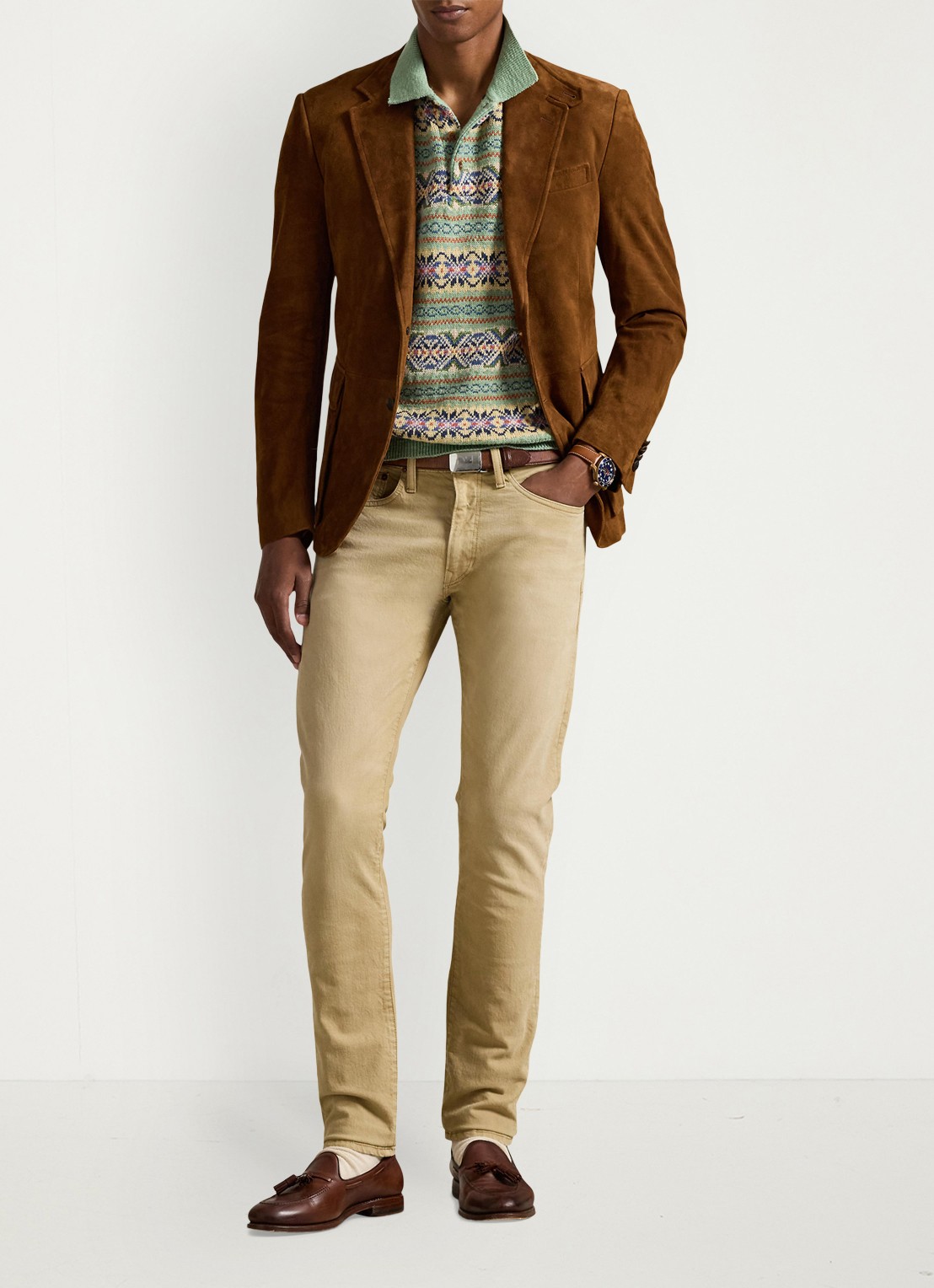 Ralph Lauren Sullivan slim fit jeans met gekleurde wassing - voorkant 2 hdn khaki hill / khaki