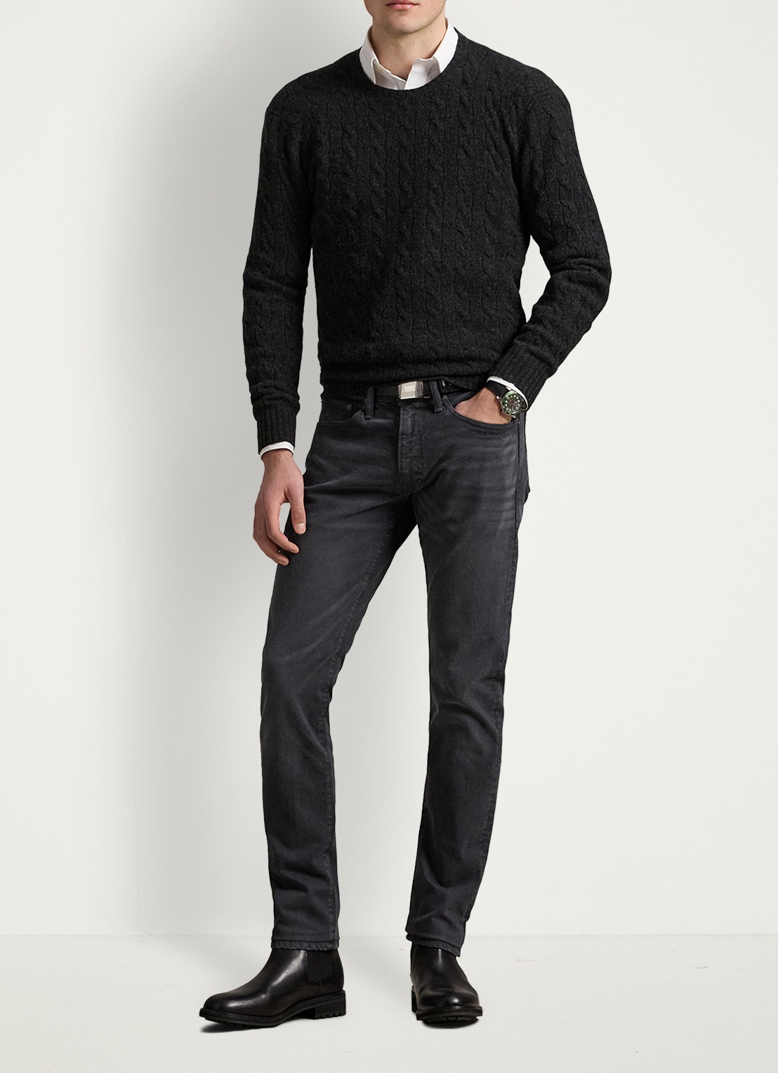 Ralph Lauren Sullivan slim fit jeans met gekleurde wassing - voorkant 4 hdn mechanic grey / donkergrijs