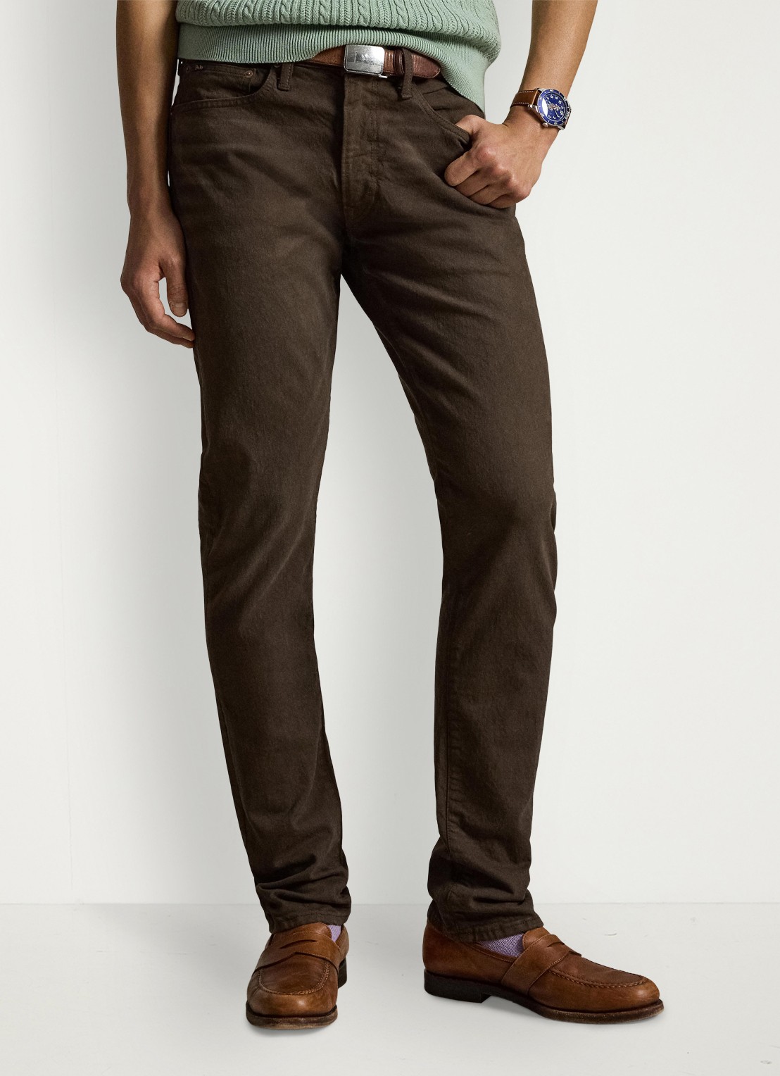 Ralph Lauren Sullivan slim fit jeans met gekleurde wassing - detail hdn circuit brown / bruin