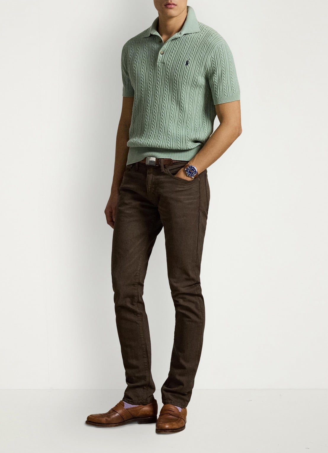 Ralph Lauren Sullivan slim fit jeans met gekleurde wassing - voorkant 4 hdn circuit brown / bruin