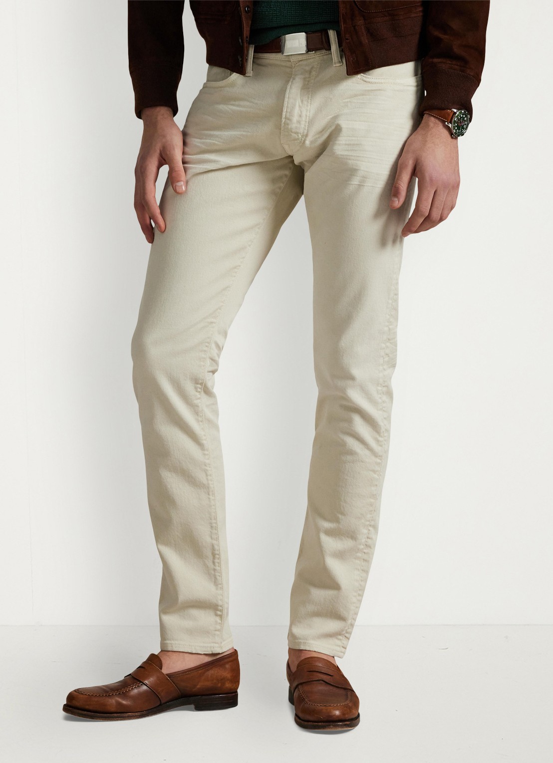 Ralph Lauren Sullivan slim fit jeans met stretch - detail hillstone new stone / gebroken wit