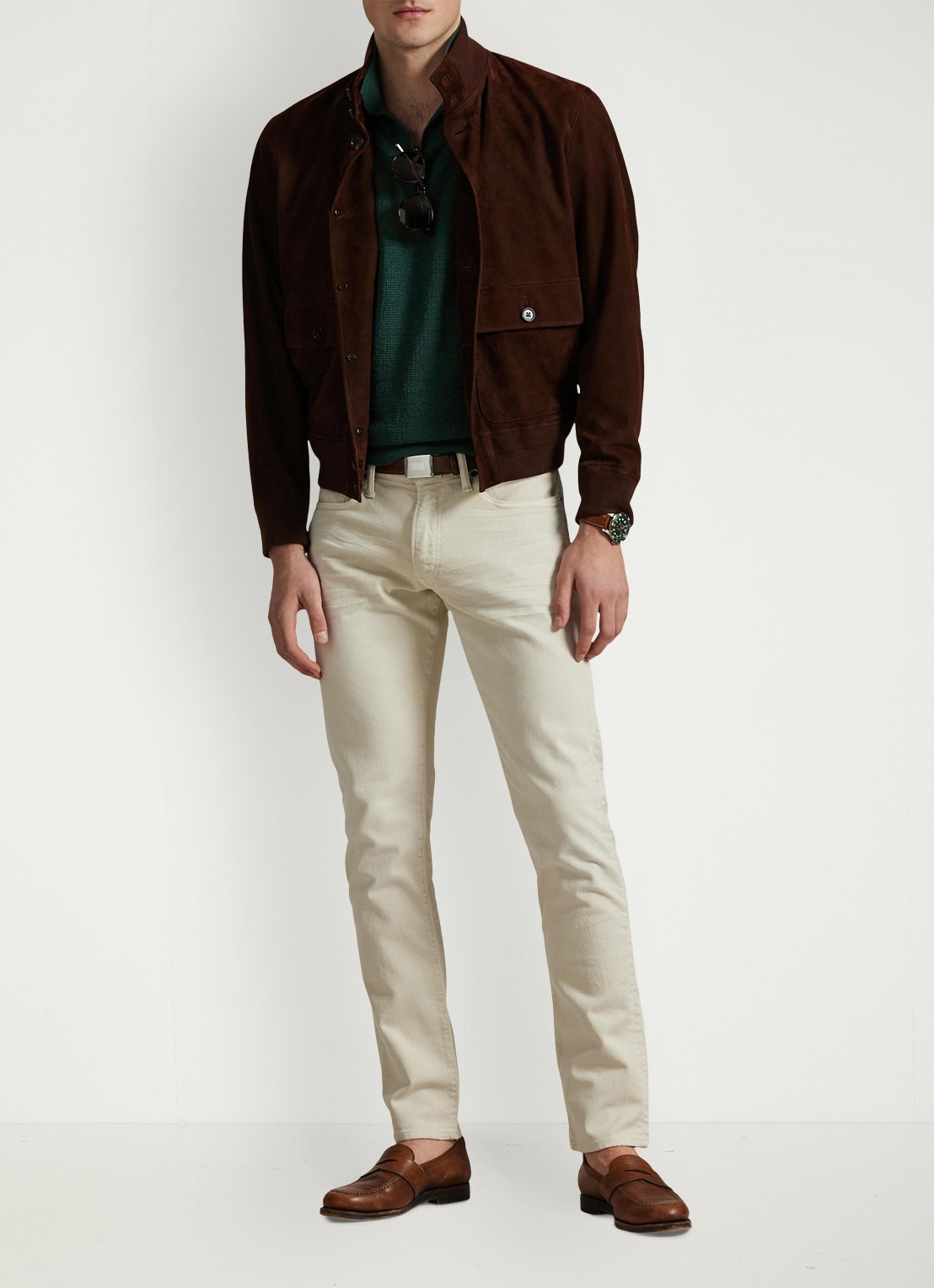 Ralph Lauren Sullivan slim fit jeans met stretch - voorkant 5 hillstone new stone / gebroken wit
