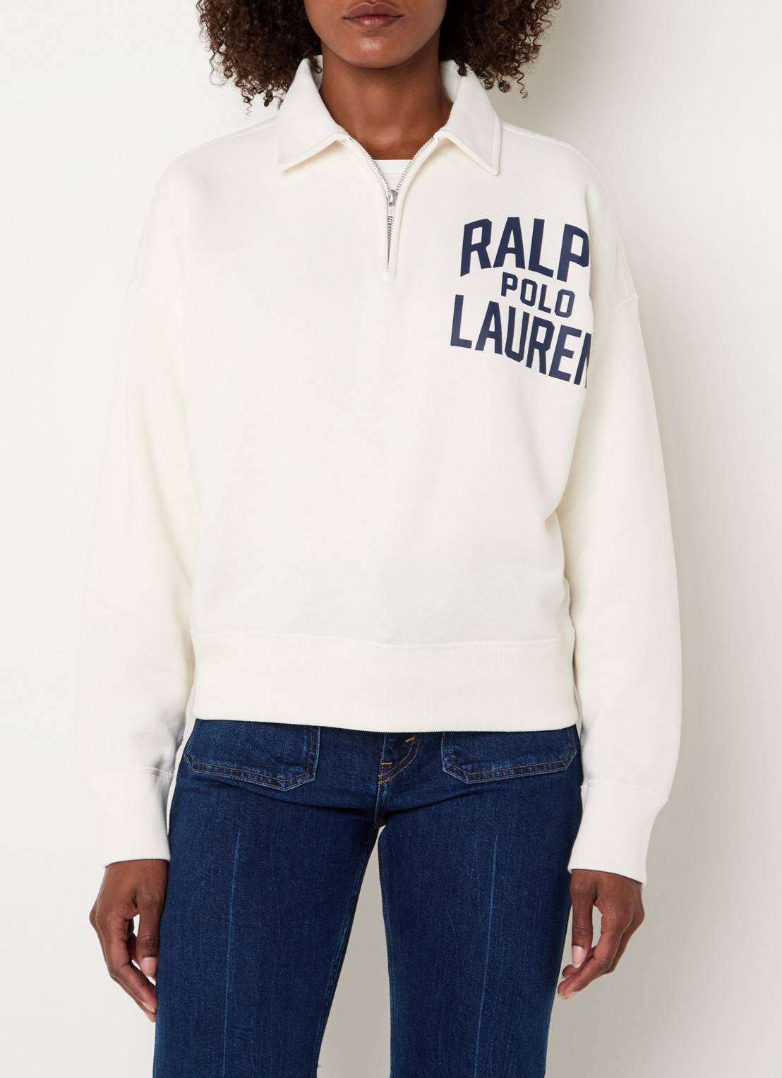 Ralph Lauren Sweater met halve rits en logoborduring - detail 2 gebroken wit