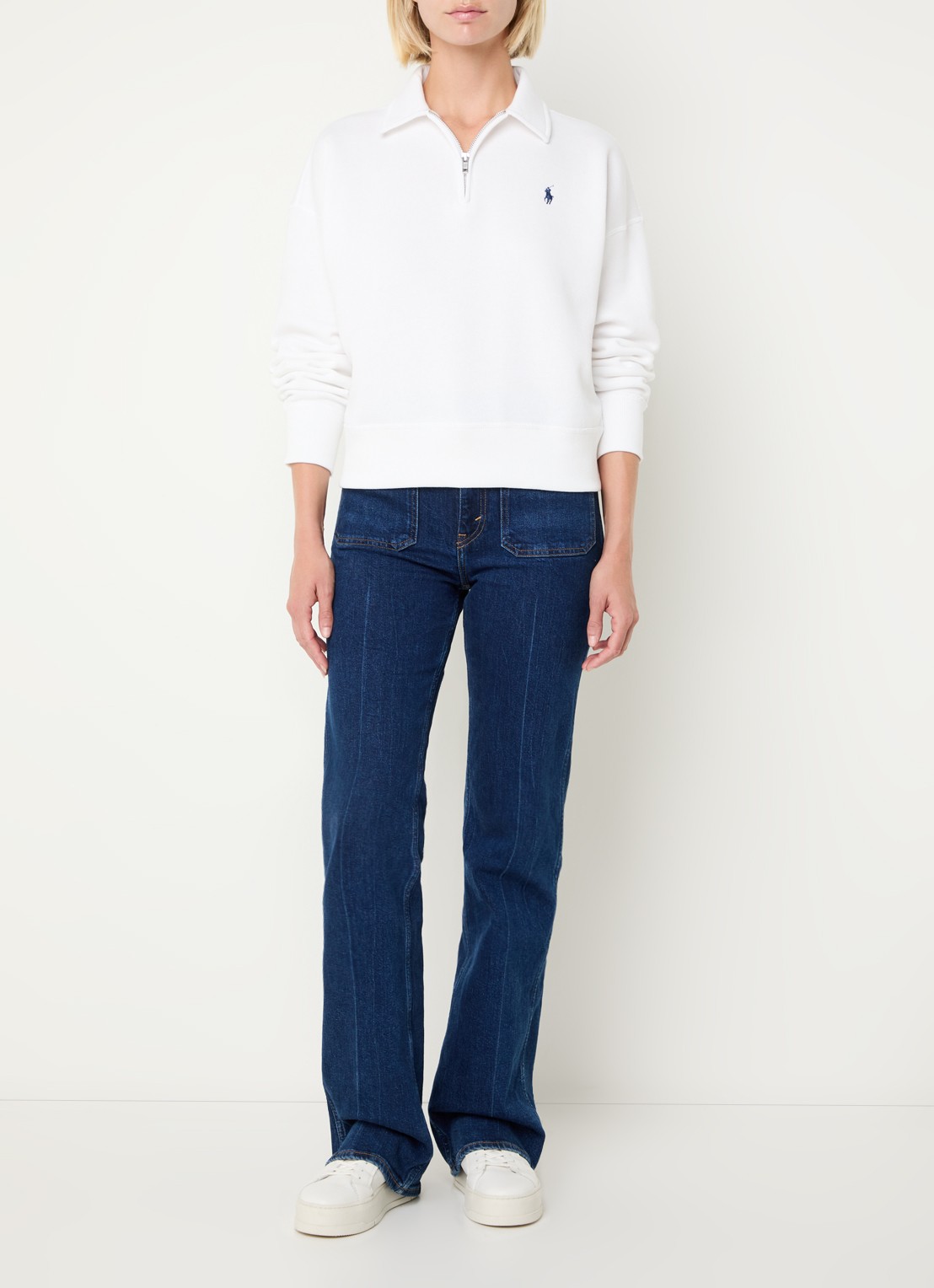 Ralph Lauren Sweater met halve rits en logoborduring - voorkant 4 wit