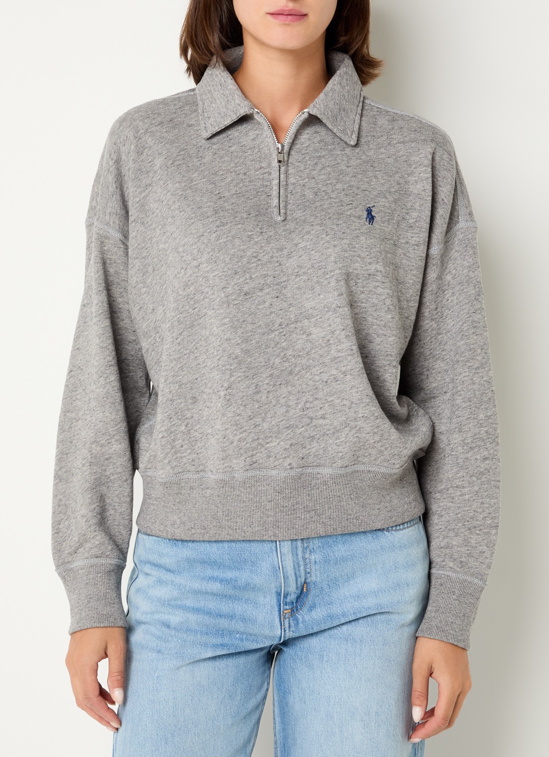 Ralph Lauren Sweater met halve rits en logoborduring - detail 2 grijsmele