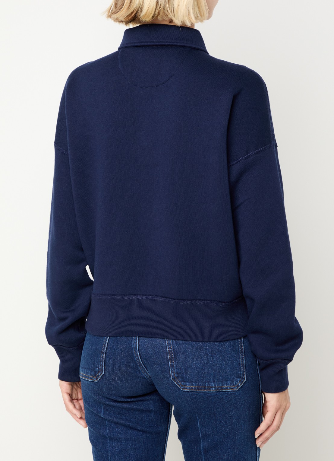 Ralph Lauren Sweater met halve rits en logoborduring - achterkant donkerblauw