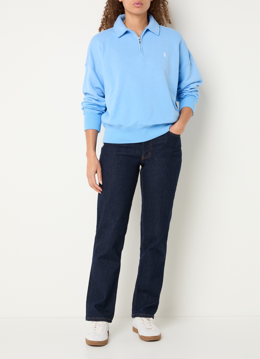 Ralph Lauren Sweater met halve rits en logoborduring - voorkant 2 blauw