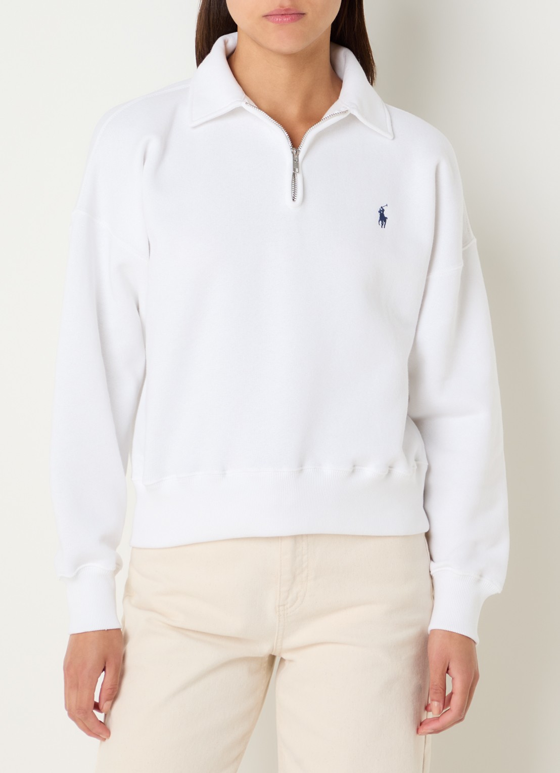 Ralph Lauren Sweater met halve rits en logoborduring - detail 4 wit